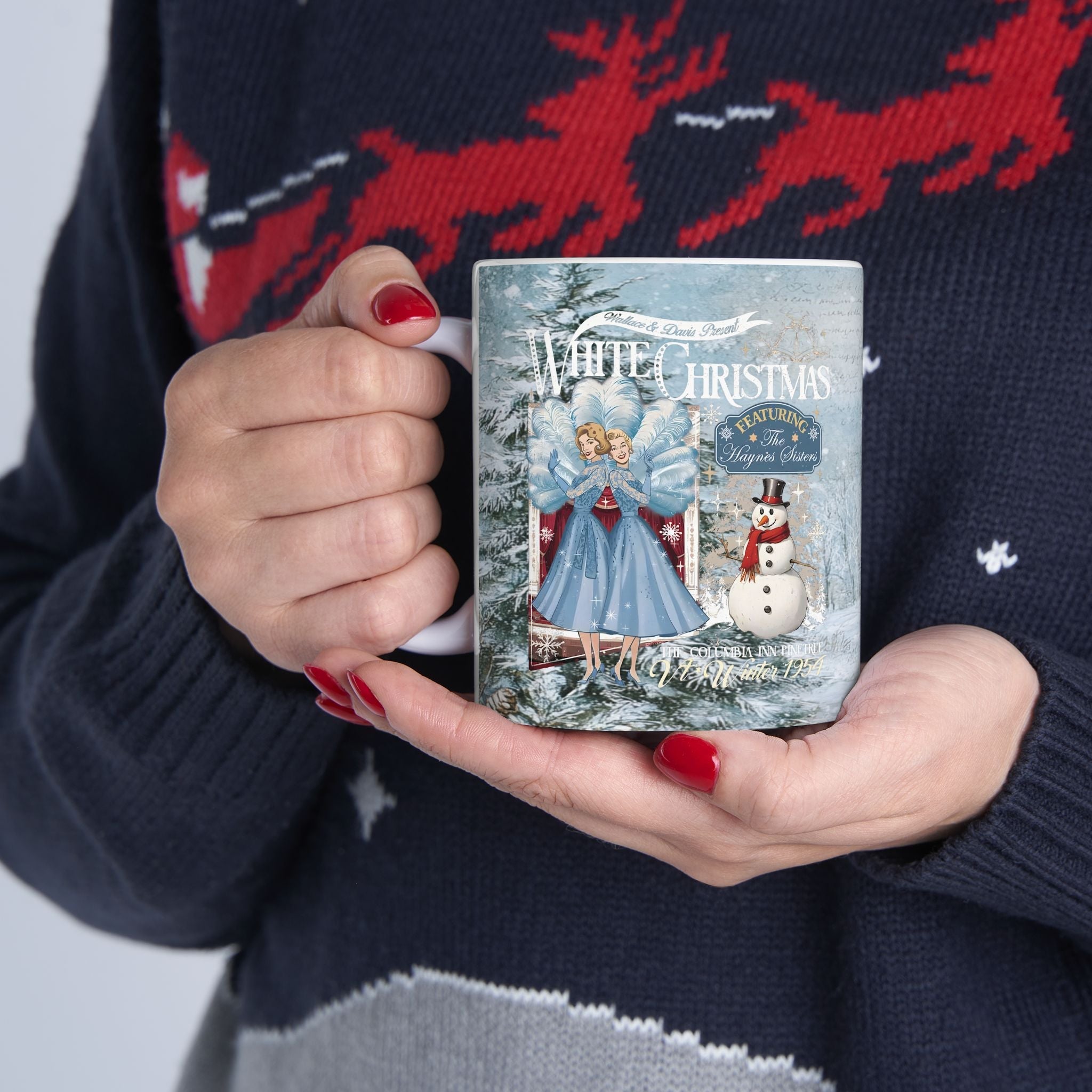 Kate McEnroe New York Sisters Sisters White Christmas Mug, Wallace And Davis Haynes Sisters, Classic Holiday Movie Coffee Cup, Vintage Style Christmas GiftMugs23460101338732225271