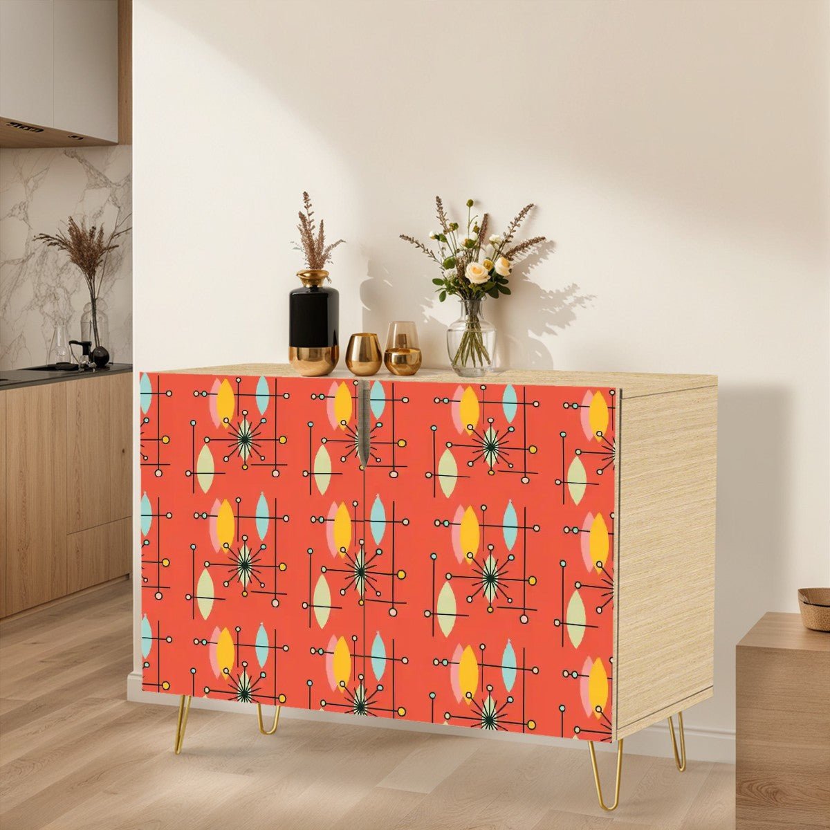 Kate McEnroe New York Sputnik Mid Mod Storage Cabinet, 50s Retro Starburst Credenza, Atomic Space Age SideboardStorage Cabinetslp7MfCpqIc