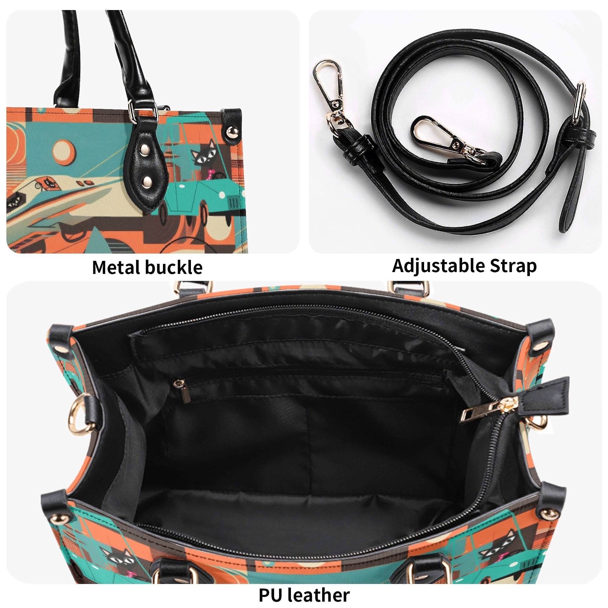 Kate McEnroe New York Sputnik Space Age Atomic Cat Handbag, Mid Century Modern Retro Futuristic Satchel, 50s Kitsch Rocket PurseHandbagsWDX3LO5N - 1