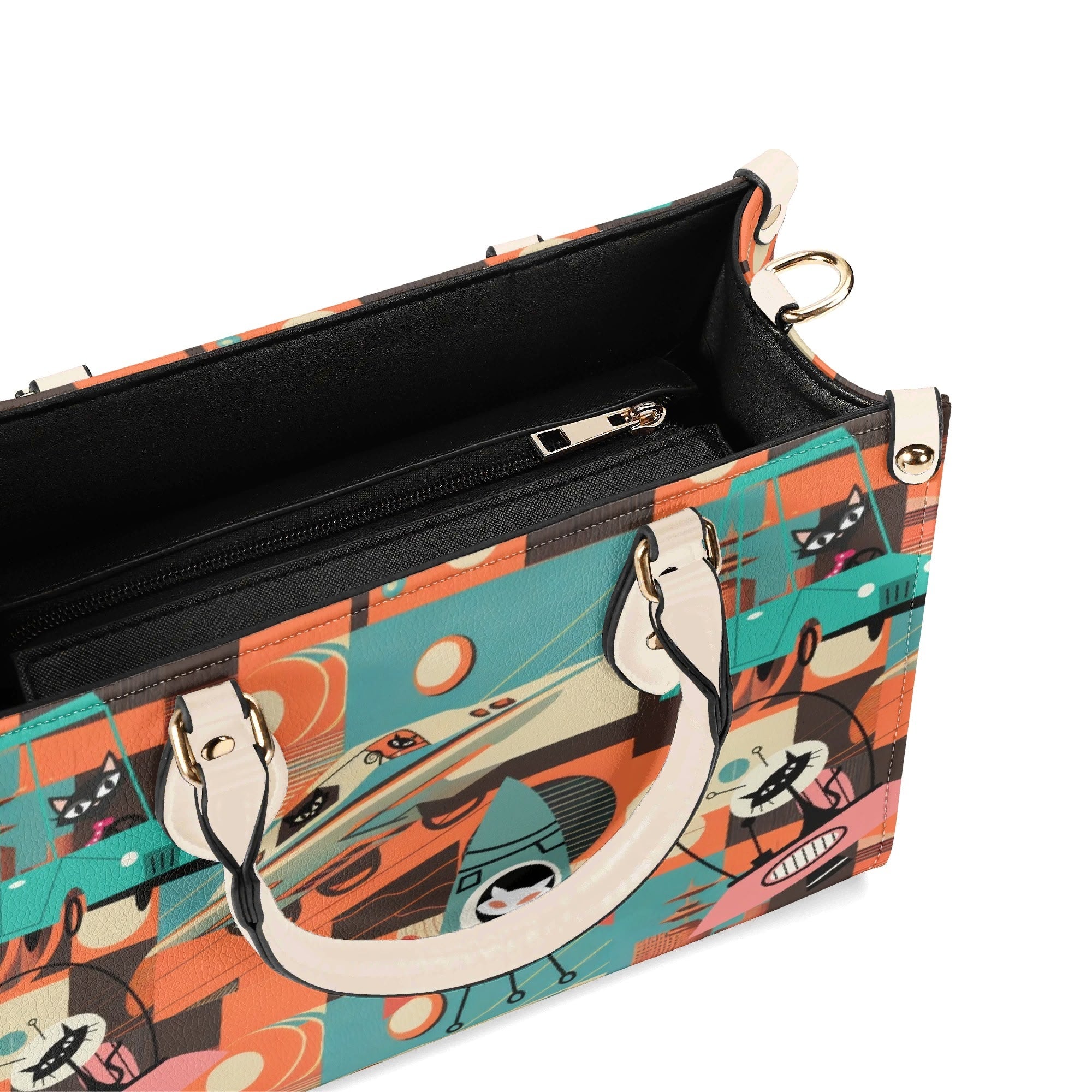 Kate McEnroe New York Sputnik Space Age Atomic Cat Handbag, Mid Century Modern Retro Futuristic Satchel, 50s Kitsch Rocket PurseHandbagsWDX3LO5N - 4