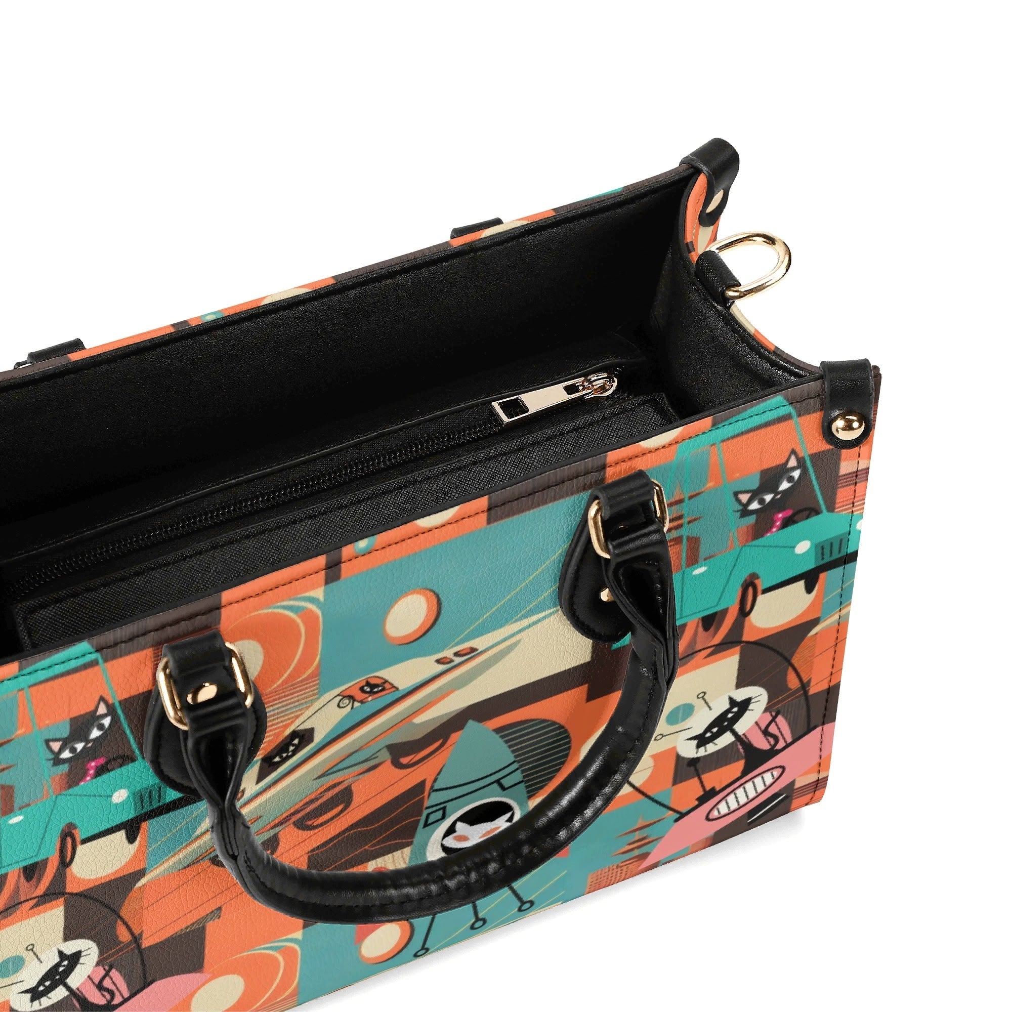 Kate McEnroe New York Sputnik Space Age Atomic Cat Handbag, Mid Century Modern Retro Futuristic Satchel, 50s Kitsch Rocket PurseHandbagsWDX3LO5N - 4