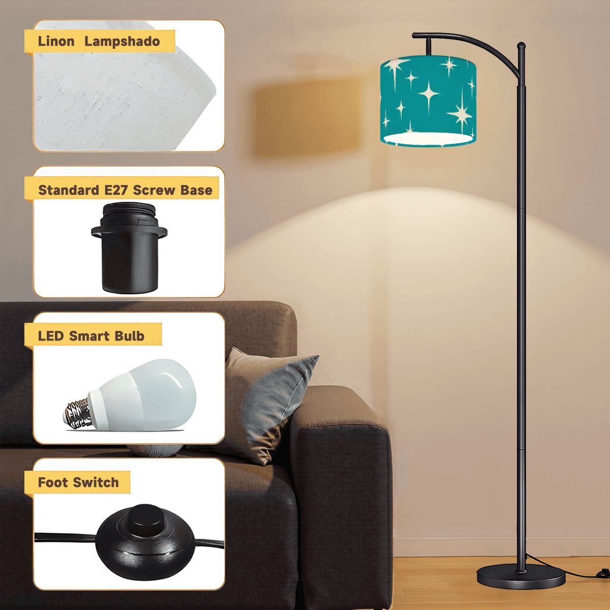 Kate McEnroe New York Starburst Arc Floor Lamp, Mid Century Modern Teal Retro LightingArc Floor LampszO91NsGNyx