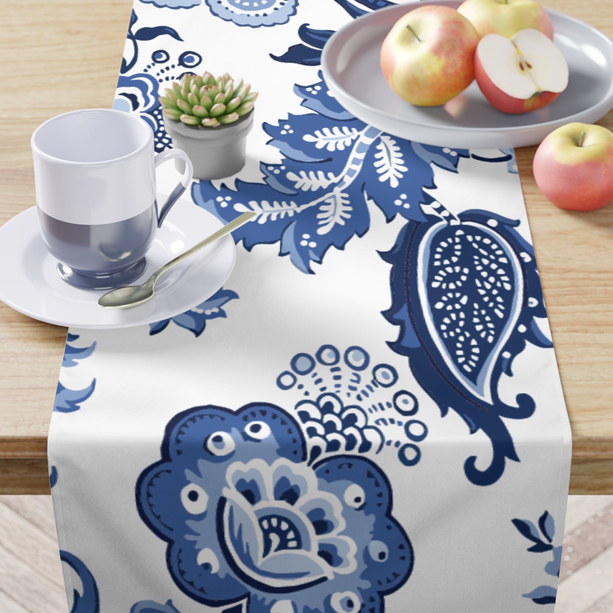 Kate McEnroe New York Table Runner in Luxury Blue and White Floral ChinoiserieTable Runners15789312684118735913