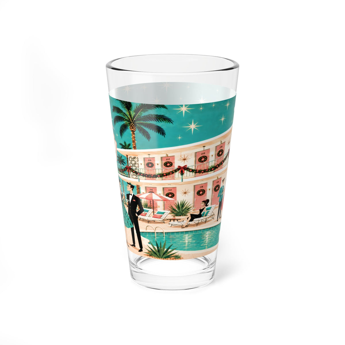 Kate McEnroe New York Tinsel Palms Motel 1950s Kitsch Christmas Mid Century Modern Pint GlassPint Glasses19141910453002640597