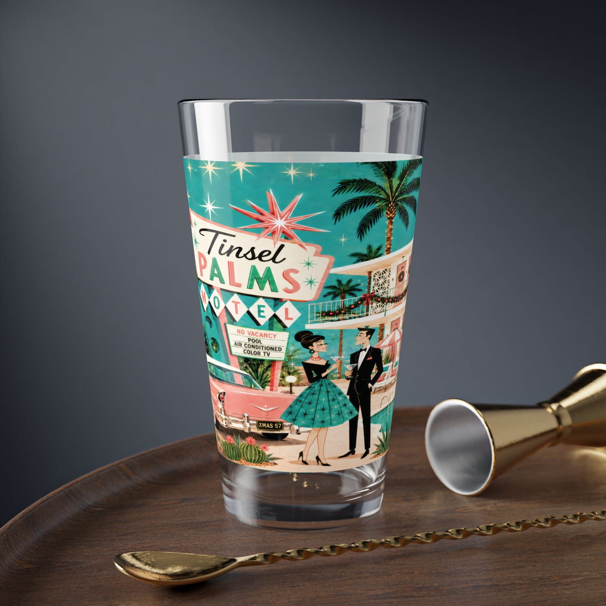 Kate McEnroe New York Tinsel Palms Motel 1950s Kitsch Christmas Mid Century Modern Pint GlassPint Glasses19141910453002640597