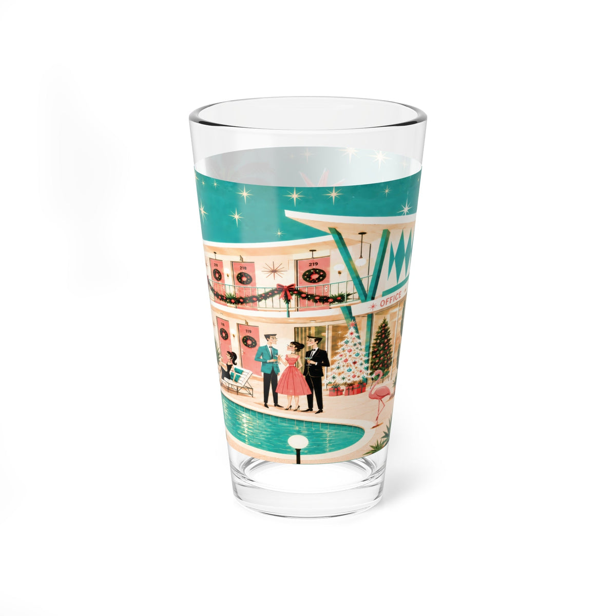 Kate McEnroe New York Tinsel Palms Motel 1950s Kitsch Christmas Mid Century Modern Pint GlassPint Glasses19141910453002640597