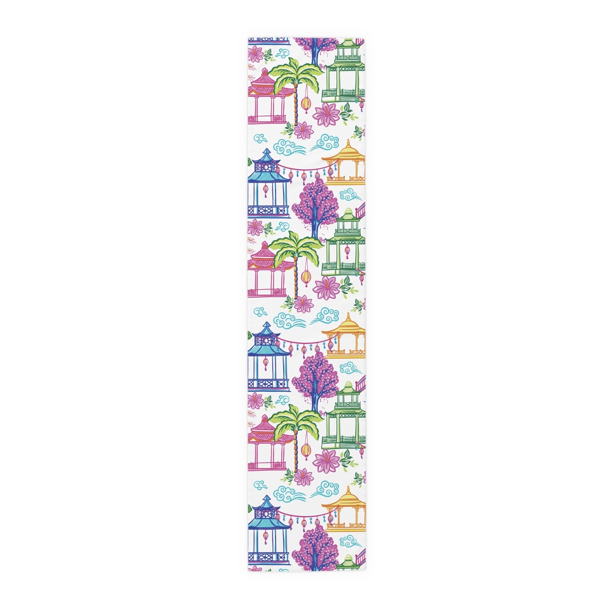 Kate McEnroe New York Tropical Chinoiserie Pagoda Table Runner Blue Pink Green Yellow Dining DecorTable Runners55495971077729346665
