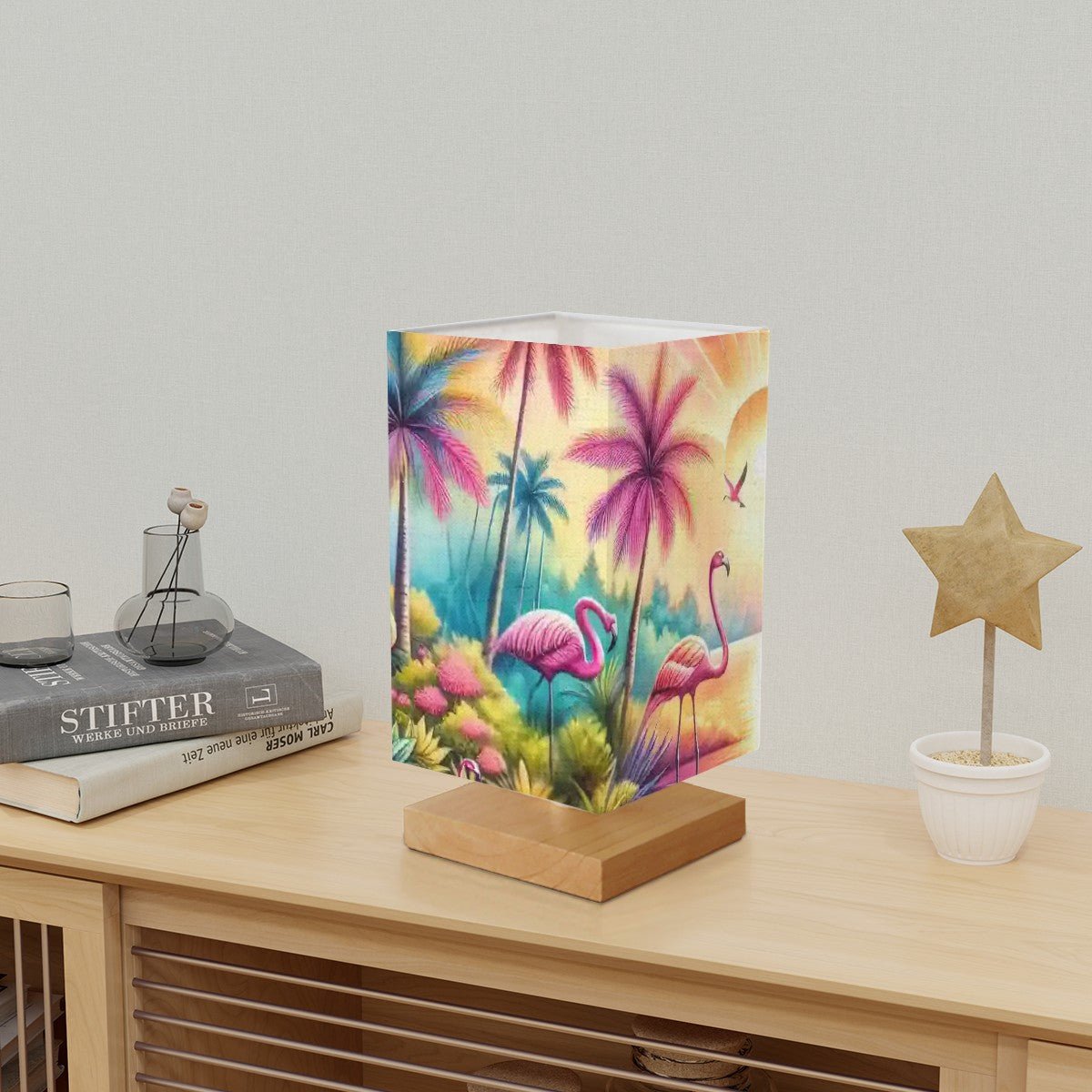 Kate McEnroe New York Tropical Flamingo Jungle Table Lamp, Retro Sunset Palm Accent, Vintage Vacation LightTable LampsZudFSg6zk8