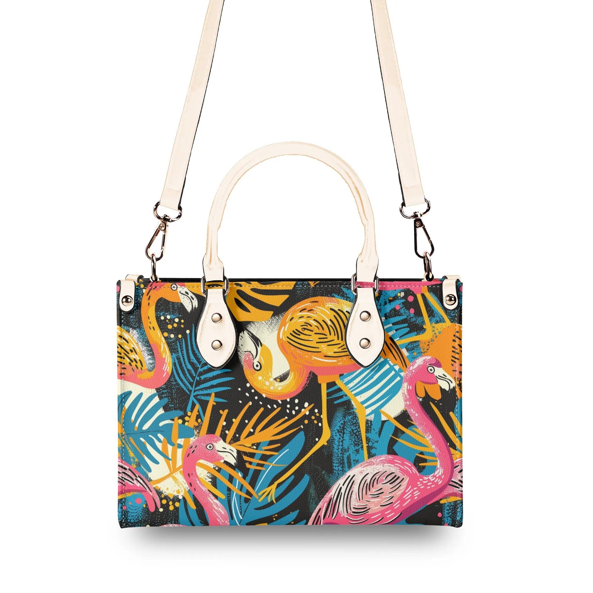 Kate McEnroe New York Tropical Flamingo Mid Century Modern Satchel, Retro Vintage MCM Style HandbagHandbagsNVK6LVKW - 1
