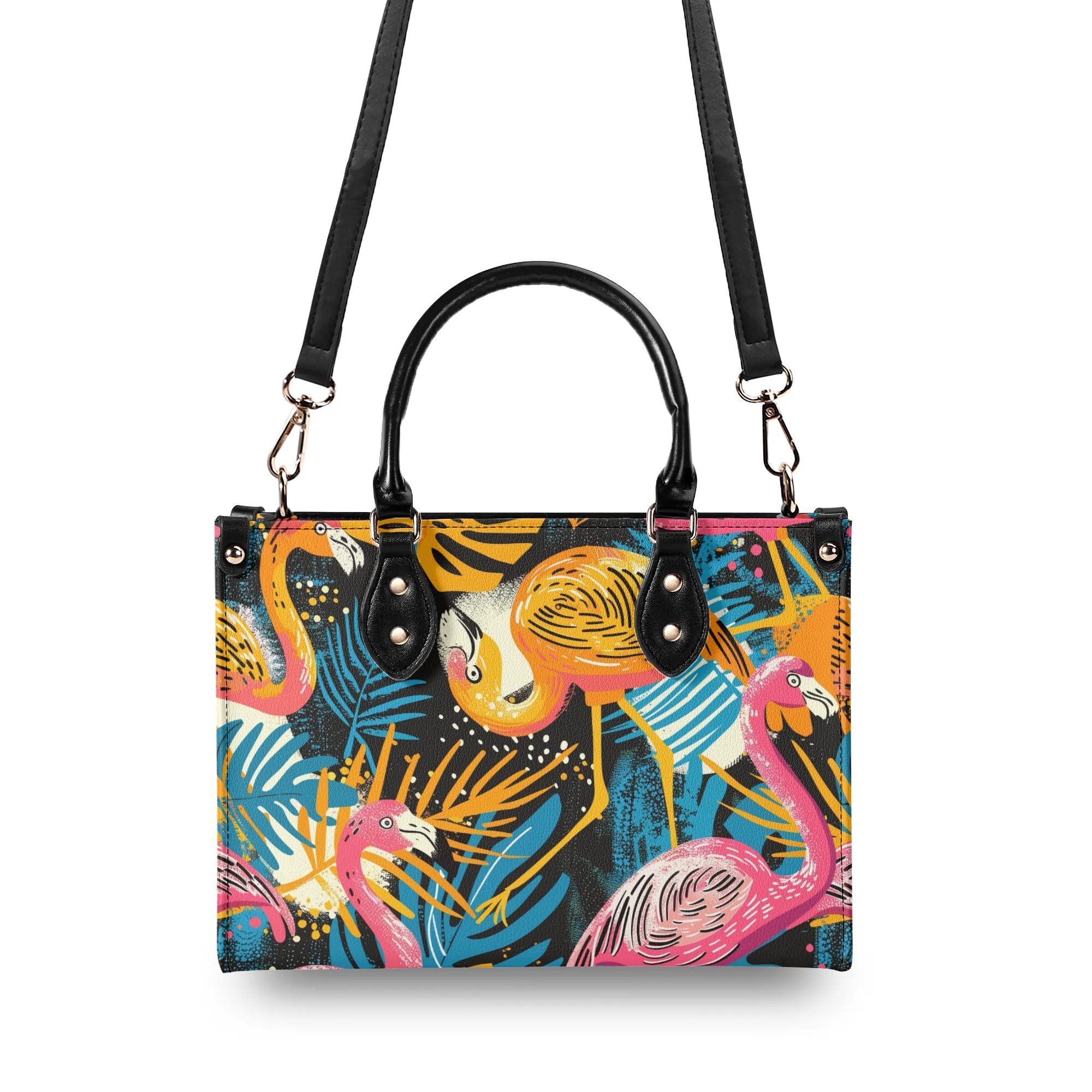 Kate McEnroe New York Tropical Flamingo Mid Century Modern Satchel, Retro Vintage MCM Style HandbagHandbagsNVK6LVKW - 1