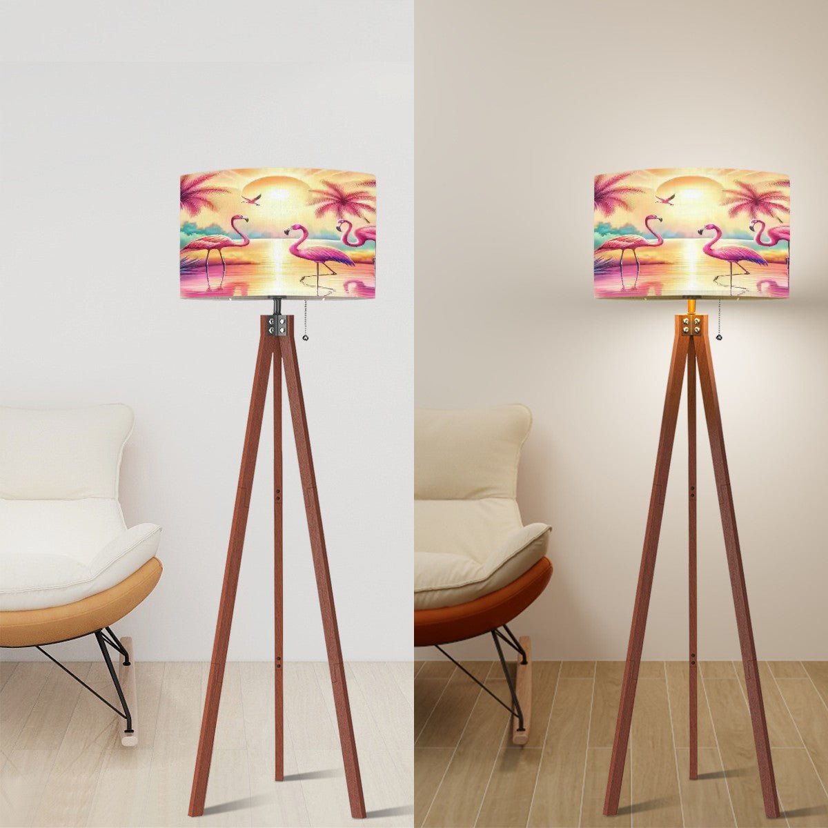Kate McEnroe New York Tropical Flamingo Paradise Palm Tree Sunset Retro Drum LampshadeLamp ShadesRDpqo0sWc0