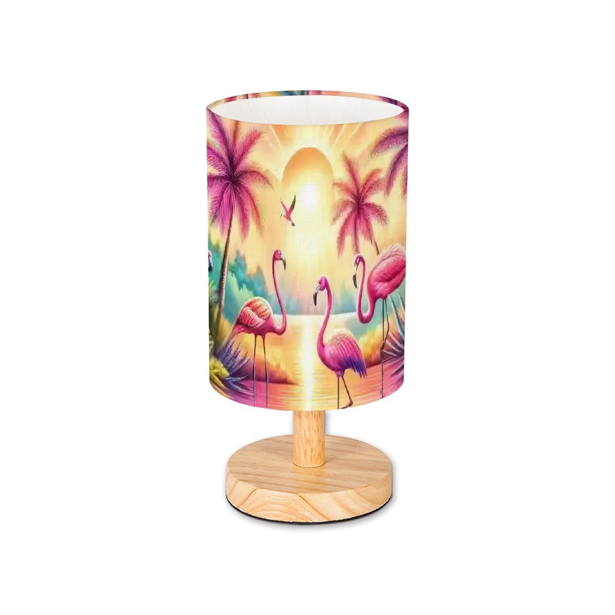 Kate McEnroe New York Tropical Flamingo Round Table Lamp, Retro Sunset Palm Tree Accent Lighting, Coastal Kitsch Bird DecorTable LampsAVYZ8UPz5q