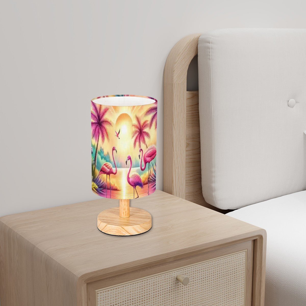 Kate McEnroe New York Tropical Flamingo Round Table Lamp, Retro Sunset Palm Tree Accent Lighting, Coastal Kitsch Bird DecorTable LampsAVYZ8UPz5q