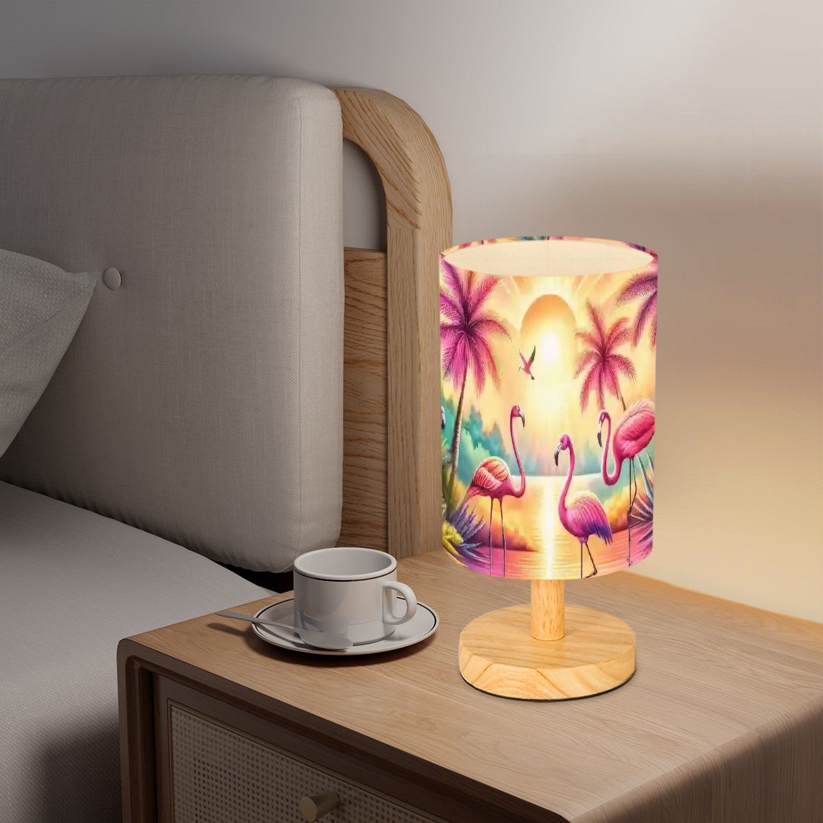 Kate McEnroe New York Tropical Flamingo Round Table Lamp, Retro Sunset Palm Tree Accent Lighting, Coastal Kitsch Bird DecorTable LampsAVYZ8UPz5q