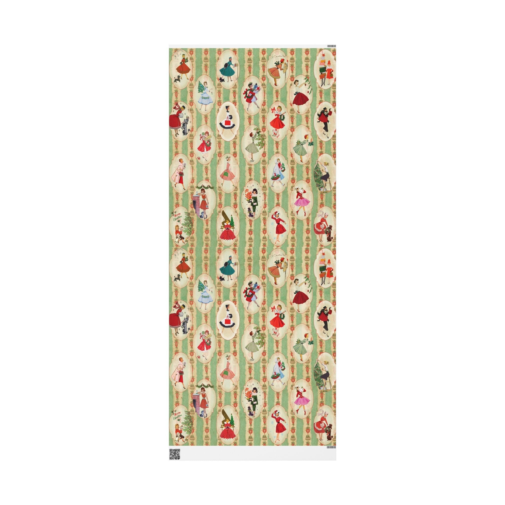 Kate McEnroe New York Vintage 1950s Christmas Wrapping Paper, Mid Century Modern Retro Green, Red, Women, Ladies, Housewives Holiday Gift WrapWrapping Paper17435452575926842015