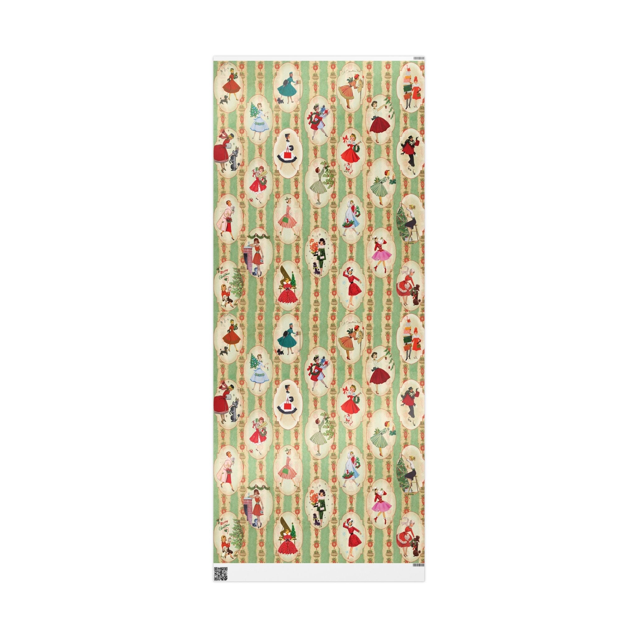 Kate McEnroe New York Vintage 1950s Christmas Wrapping Paper, Mid Century Modern Retro Green, Red, Women, Ladies, Housewives Holiday Gift WrapWrapping Paper28887111113410206617