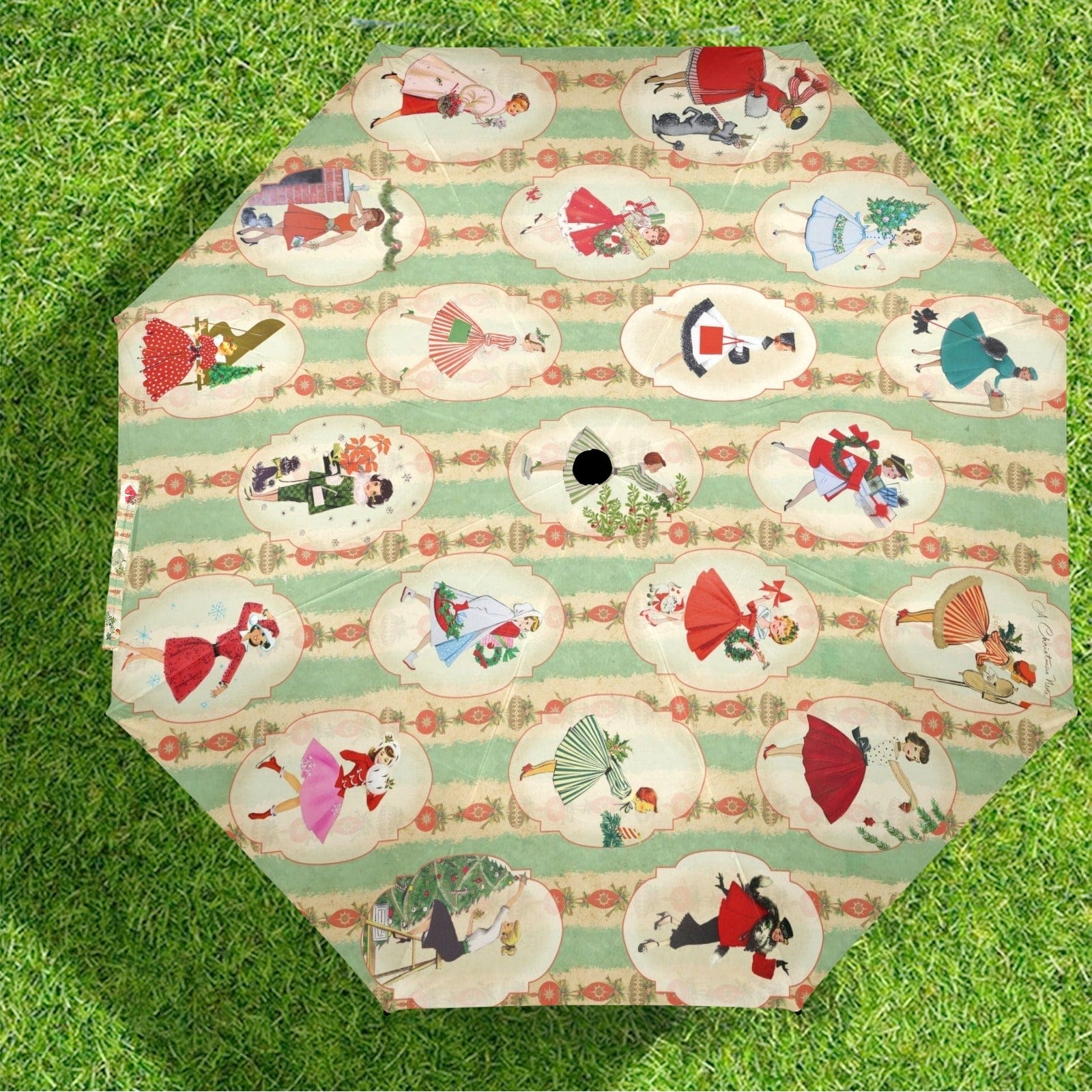 Kate McEnroe New York Vintage 1950s Housewives Christmas Semi - Automatic Foldable UmbrellaUmbrellasD2842158