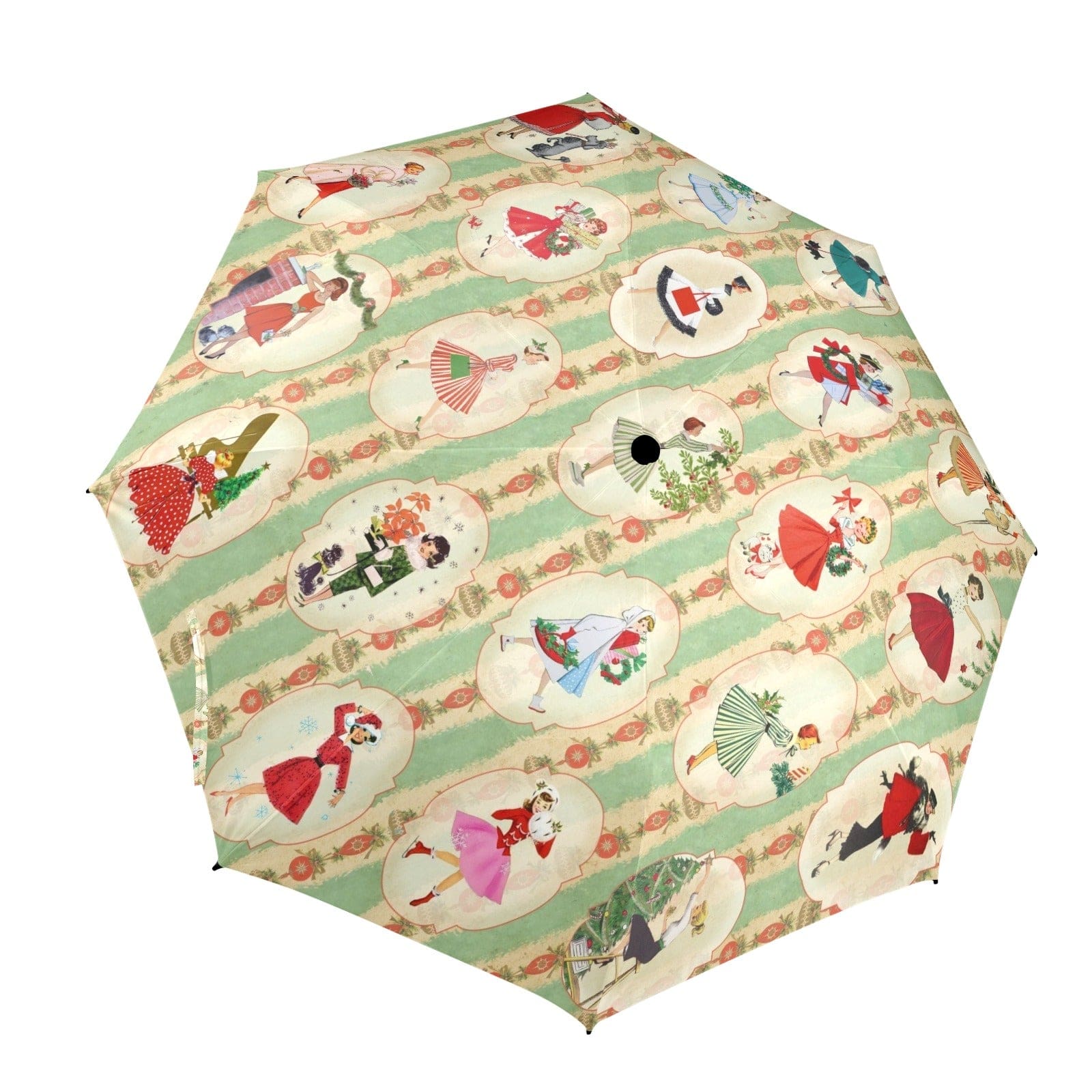Kate McEnroe New York Vintage 1950s Housewives Christmas Semi - Automatic Foldable UmbrellaUmbrellasD2842158
