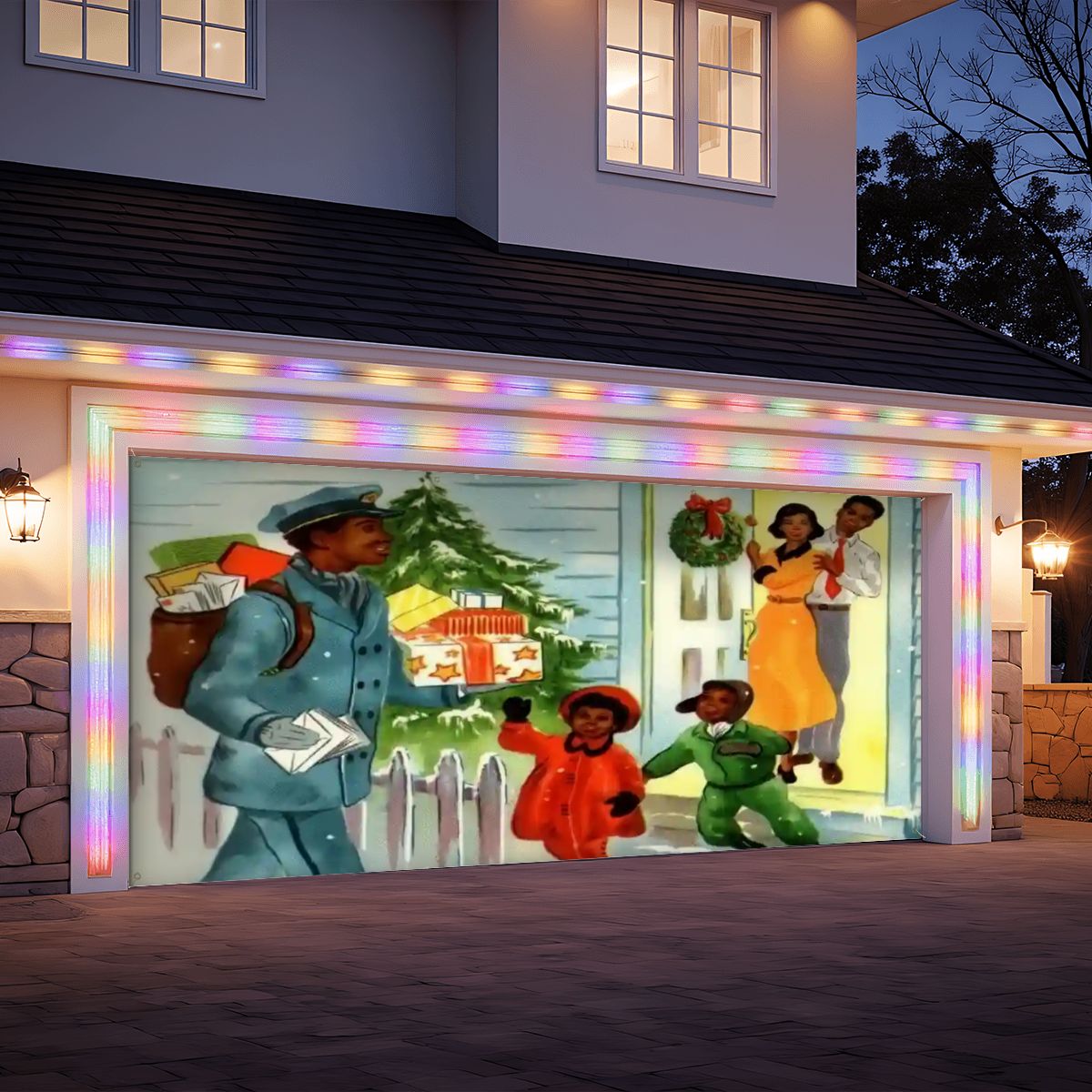 Vintage 50s African American Family Kitsch Christmas Garage Door