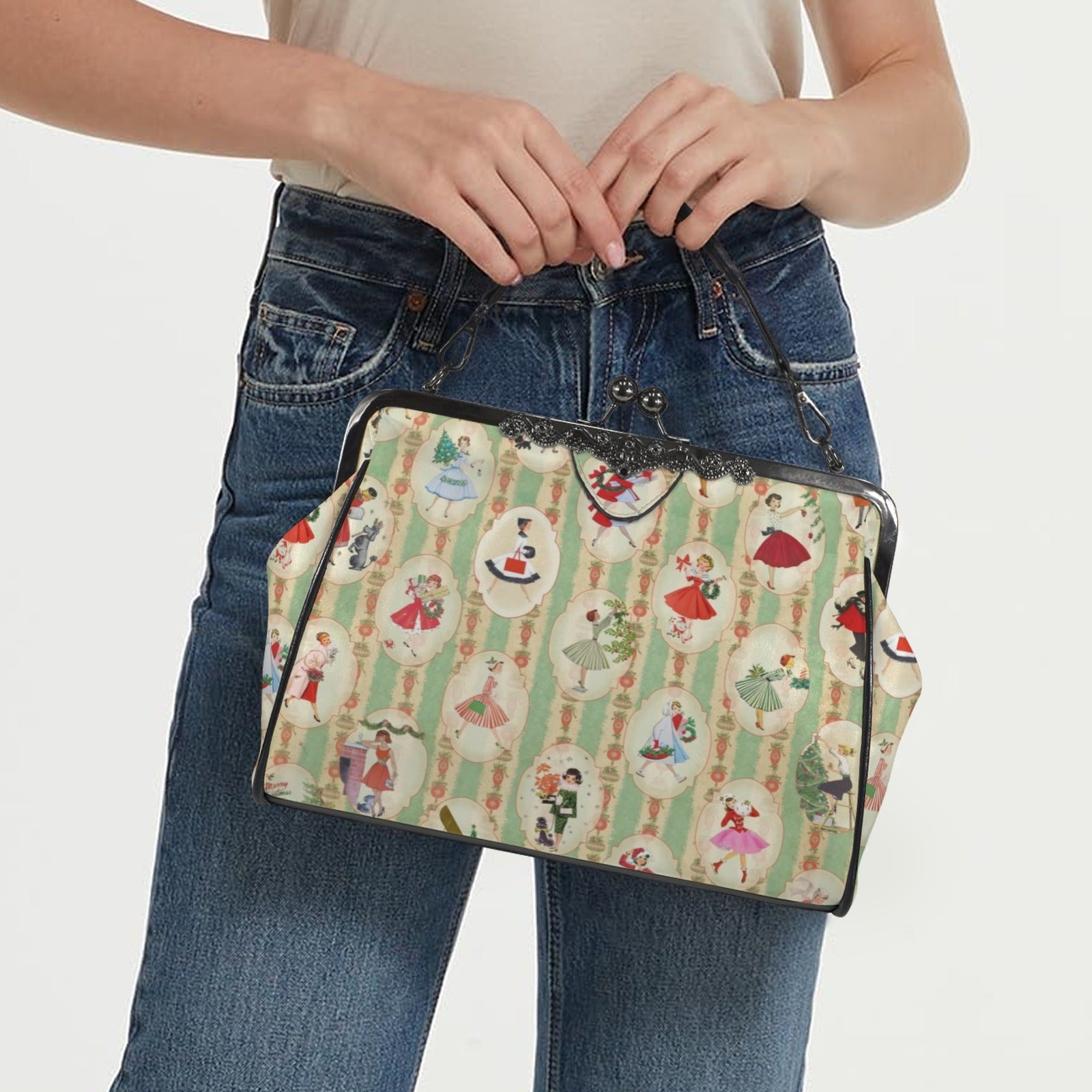 Kate McEnroe New York Vintage 50s Kitsch Christmas Kisslock Bag, Mid Century Retro Holiday PurseCrossbody BagsD3194584