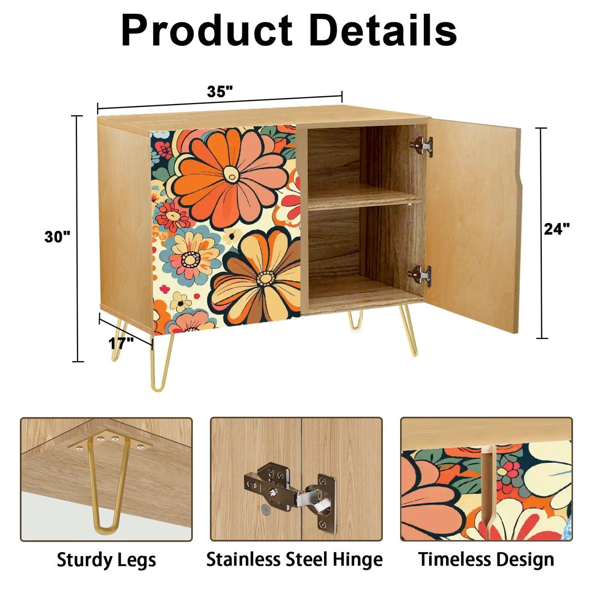 Kate McEnroe New York Vintage Big Eyed Girl Floral Cabinet, 70s Retro Kitsch Flower Power Storage CredenzaStorage CabinetspFQobDNz83