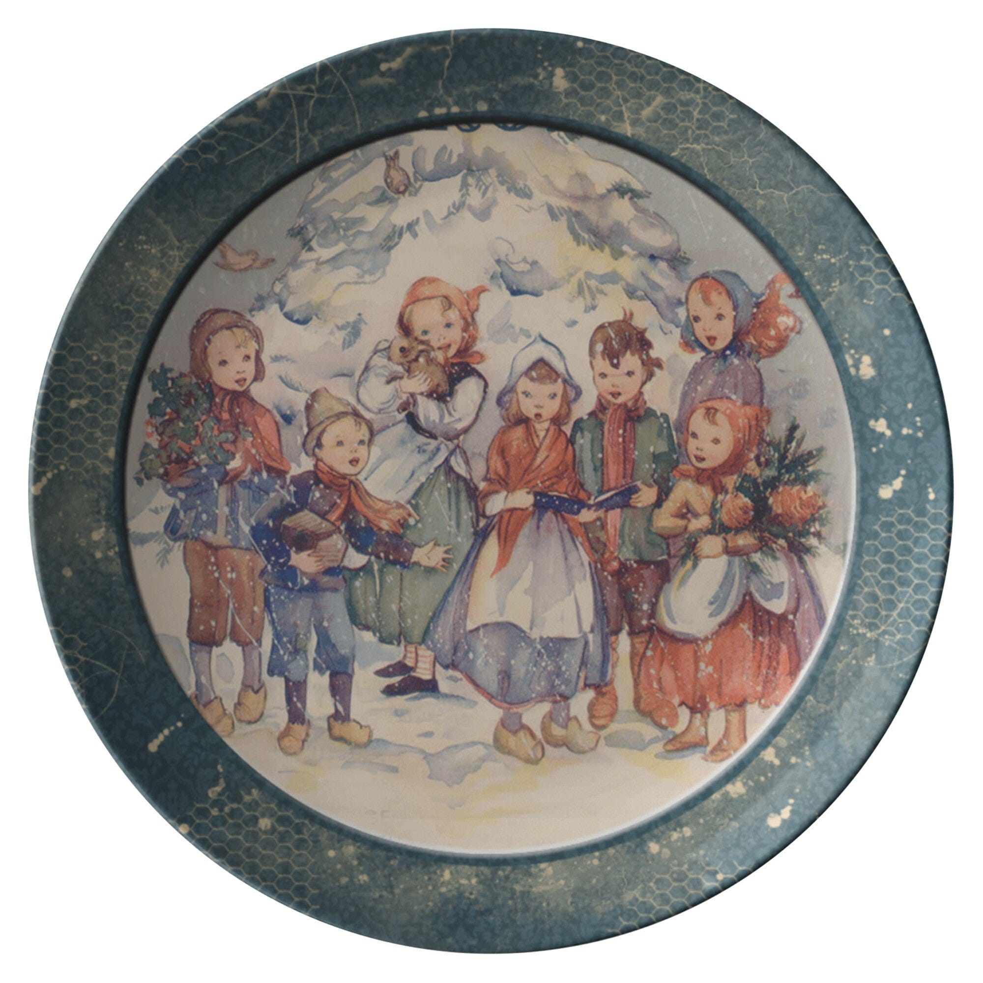 Kate McEnroe New York Vintage Blue Christmas Carolers Scene Dinner PlatePlates9820TWO
