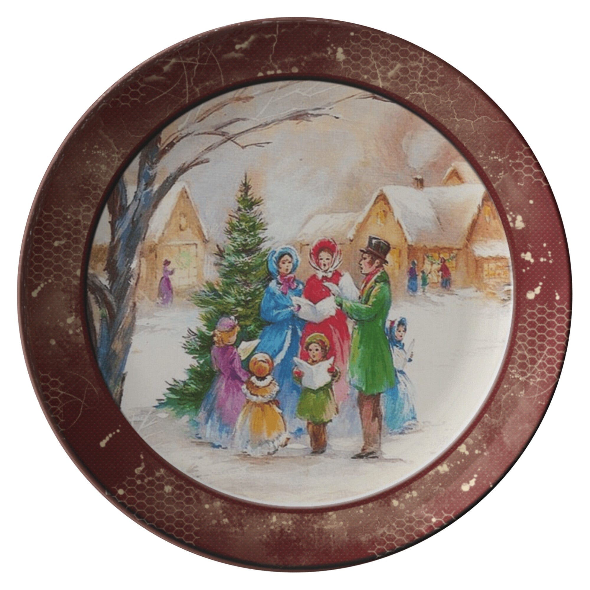 Kate McEnroe New York Vintage Brown Christmas Carolers Scene Dinner PlatePlates9820FOUR