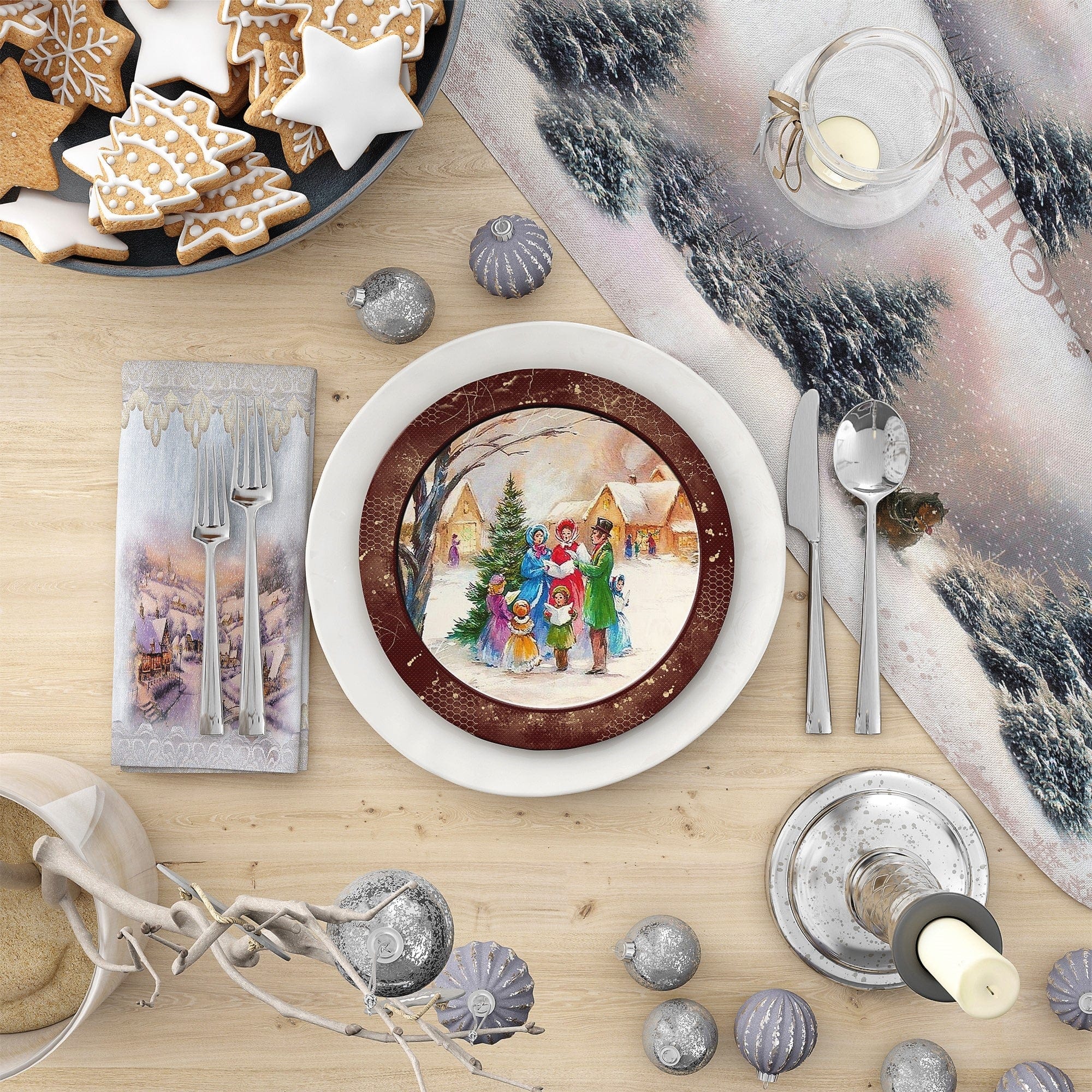 Kate McEnroe New York Vintage Brown Christmas Carolers Scene Dinner PlatePlates9820SINGLE
