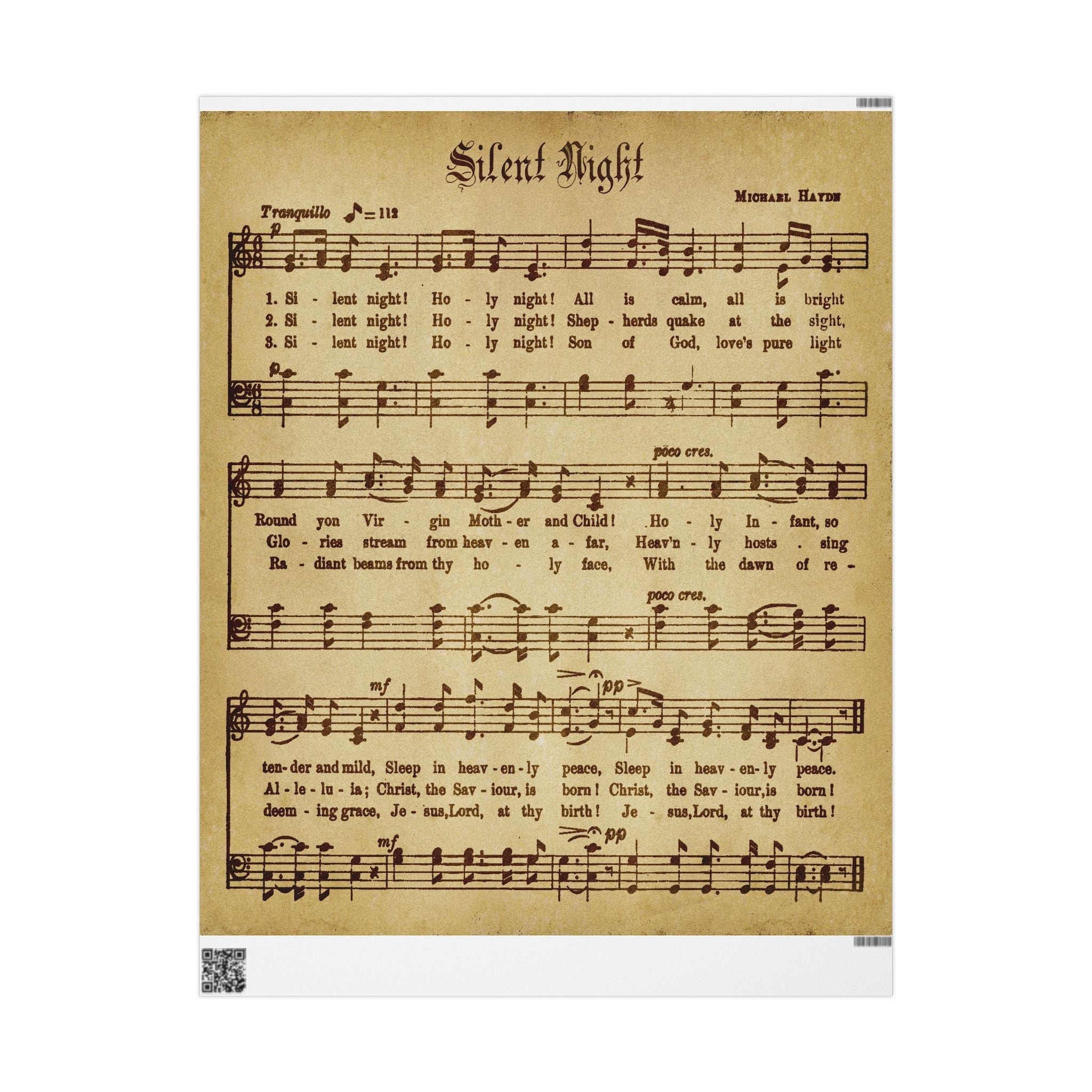 Kate McEnroe New York Vintage Christmas Carol Silent Night Sheet Music Gift WrapWrapping Paper13259514976220273489