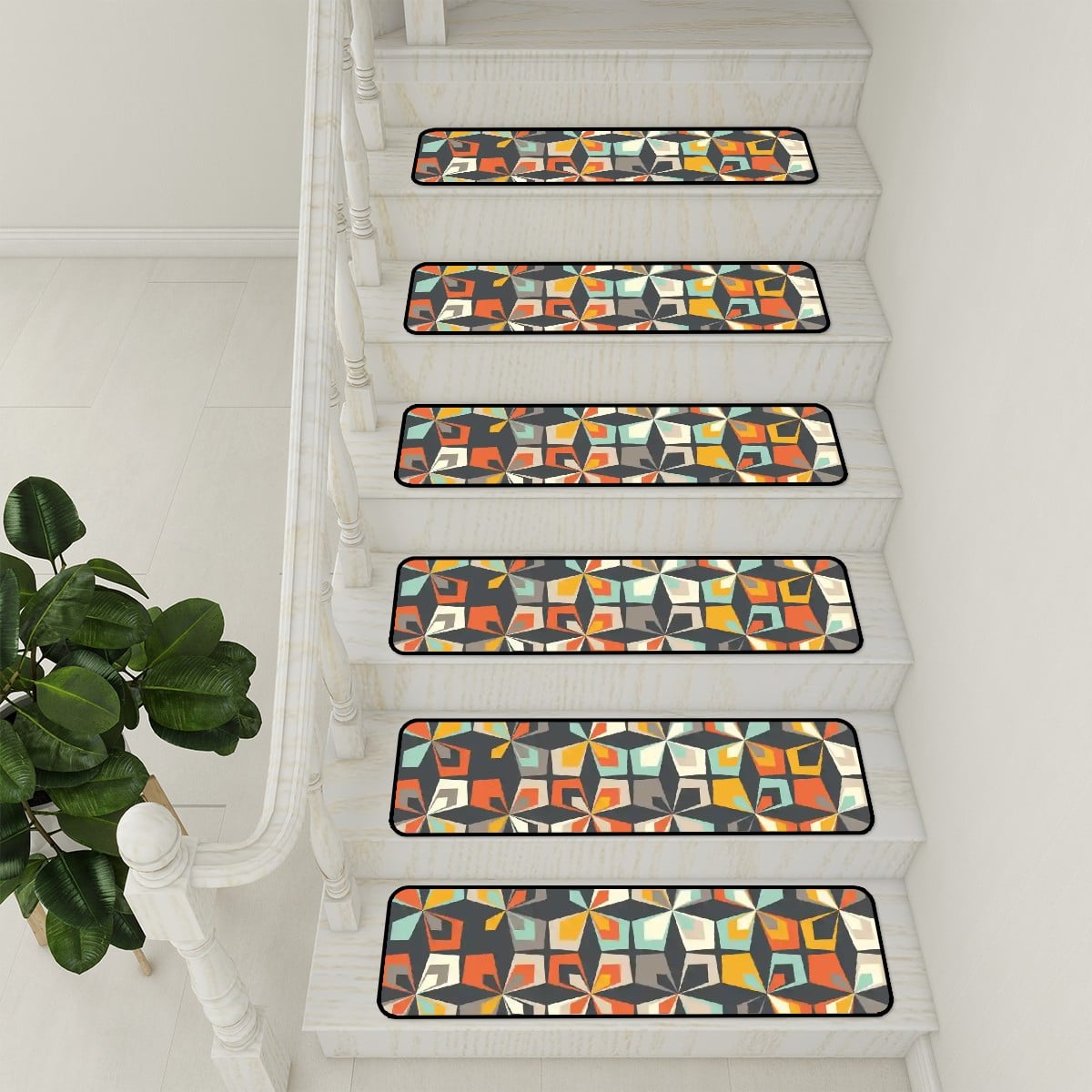Kate McEnroe New York Vintage Geometric Abstract Floral Non - Slip Stair Tread, Mid Century Modern MatStair TreadsxHq6908qzk