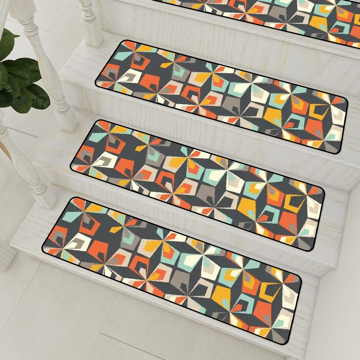 Kate McEnroe New York Vintage Geometric Abstract Floral Non - Slip Stair Tread, Mid Century Modern MatStair TreadsxHq6908qzk