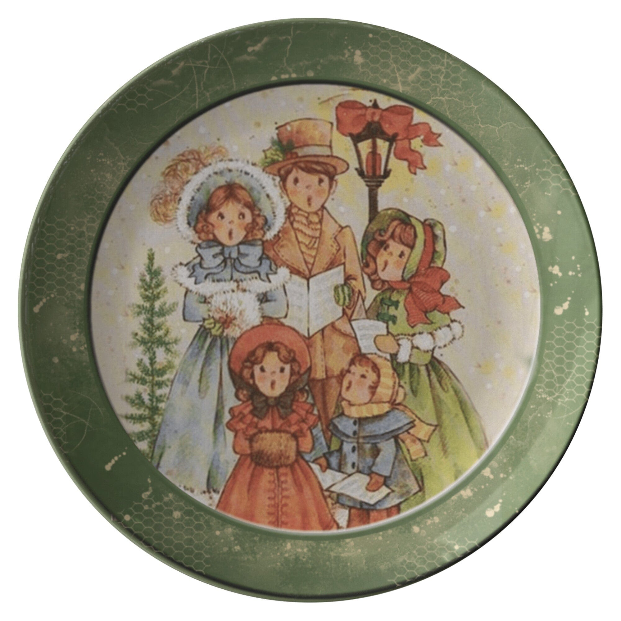 Kate McEnroe New York Vintage Green Christmas Carolers Scene Dinner PlatePlates9820FOUR