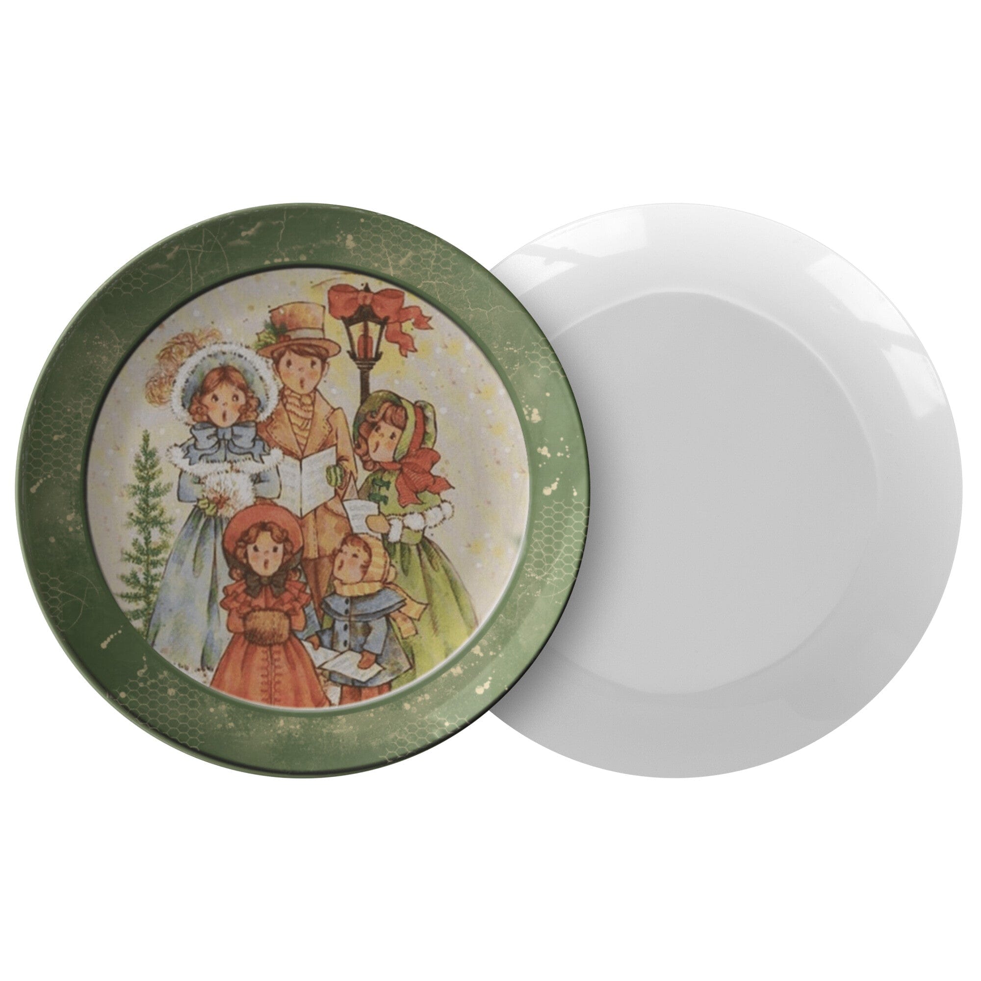 Kate McEnroe New York Vintage Green Christmas Carolers Scene Dinner PlatePlates9820SINGLE
