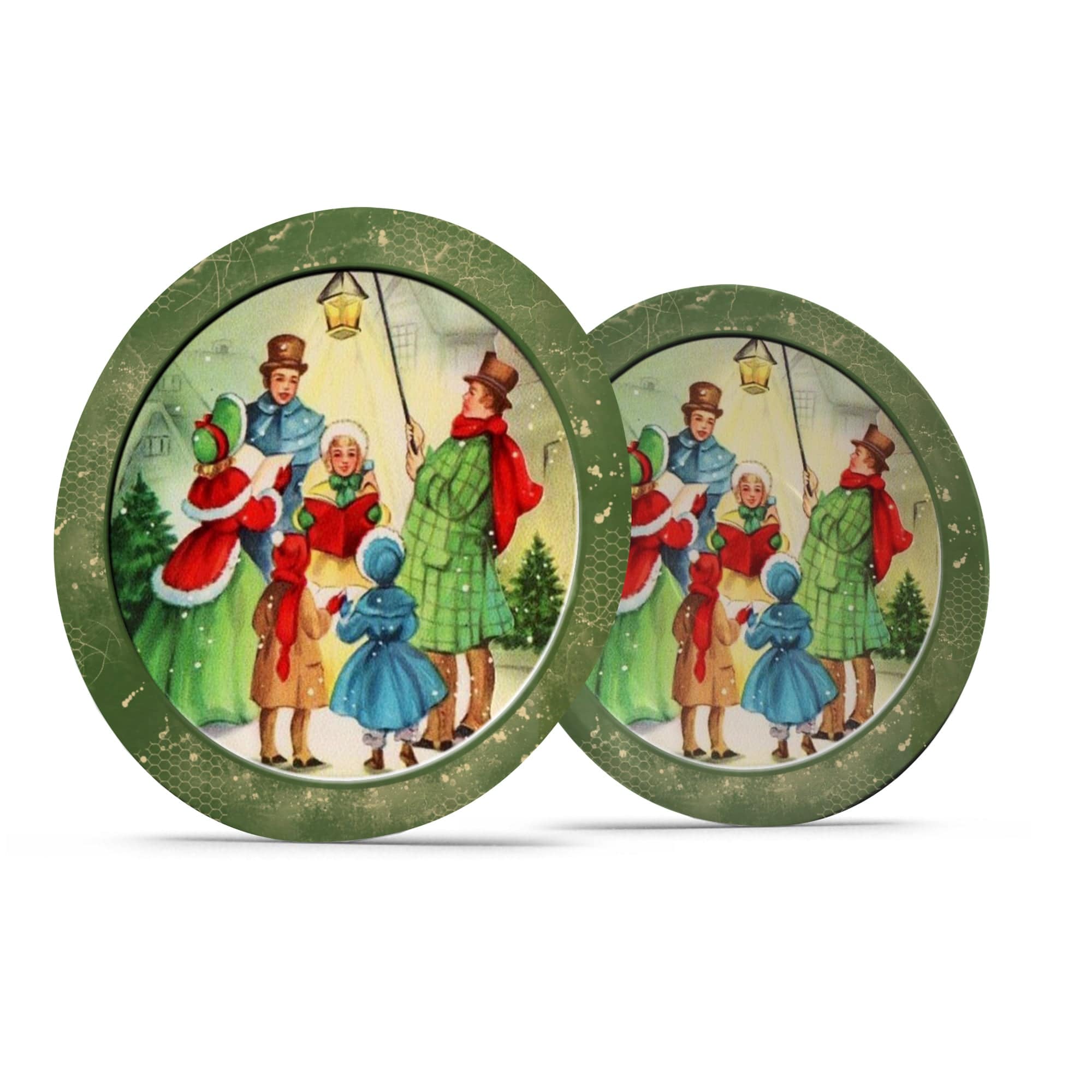 Kate McEnroe New York Vintage Green Christmas Carolers Scene Dinner PlatePlatesP20 - VIN - GRE - 4AB2