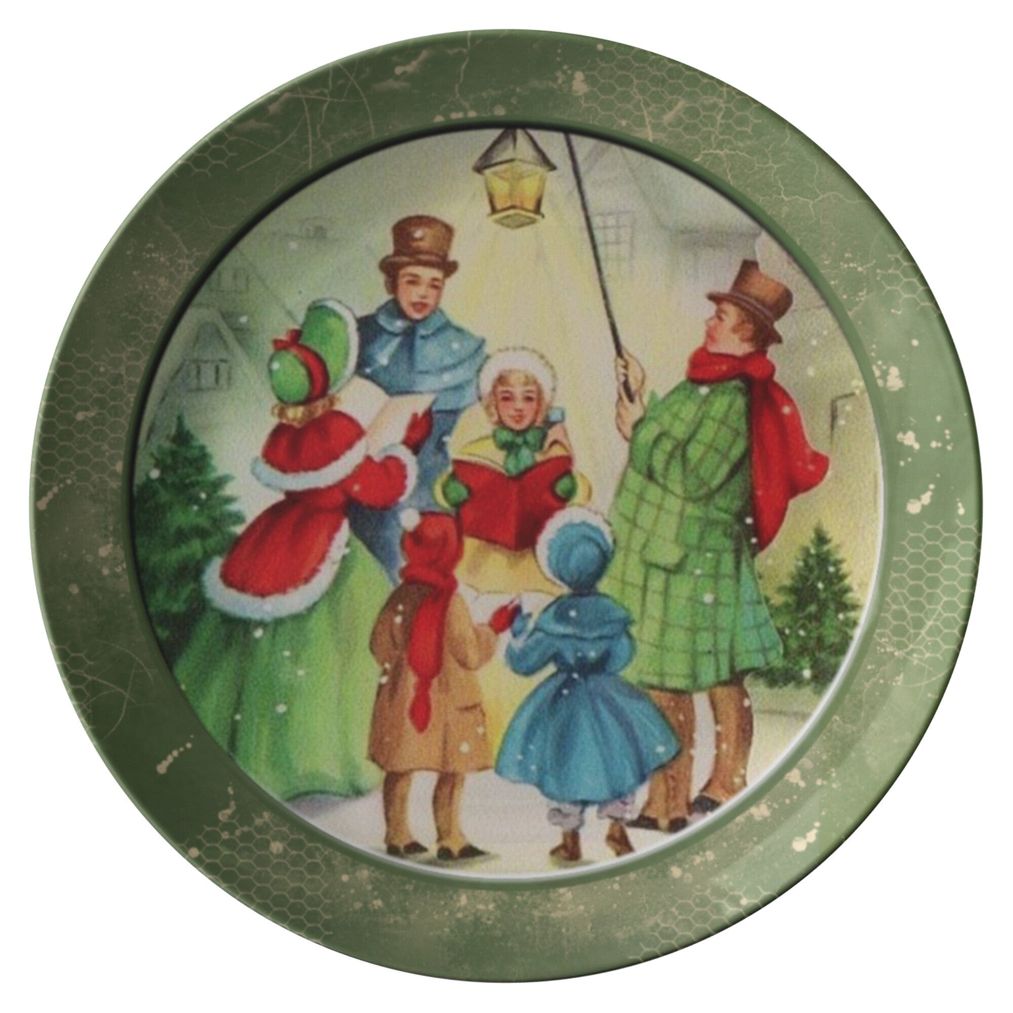 Kate McEnroe New York Vintage Green Christmas Carolers Scene Dinner PlatePlatesP20 - VIN - GRE - 4AB4