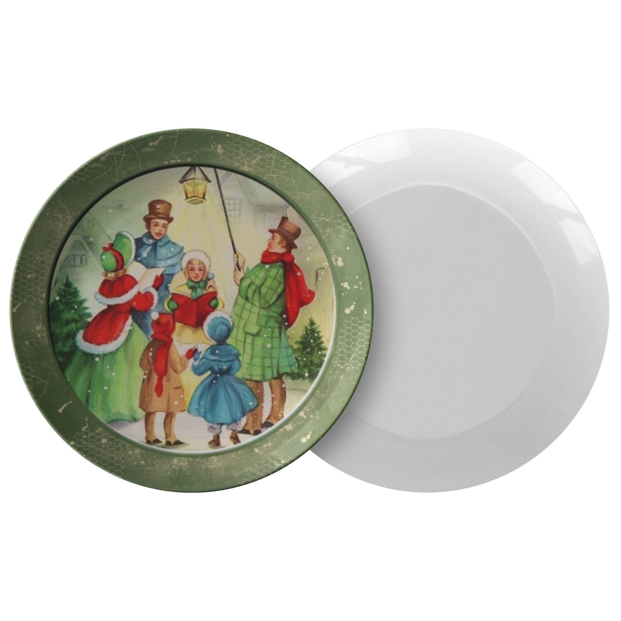 Kate McEnroe New York Vintage Green Christmas Carolers Scene Dinner PlatePlatesP20 - VIN - GRE - 4AS