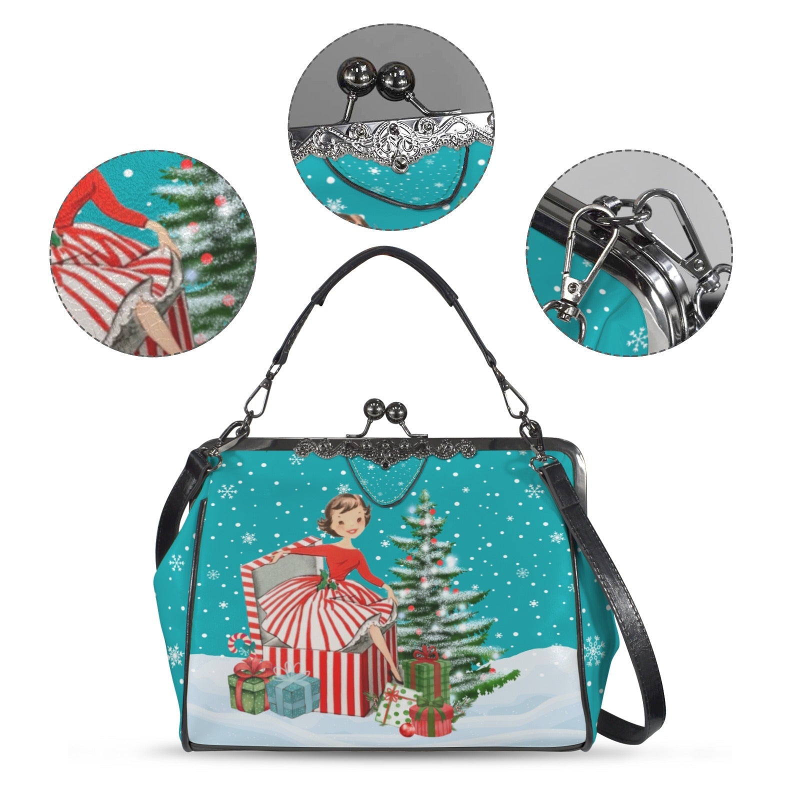 Kate McEnroe New York Vintage Kitsch Christmas Kisslock Purse, Retro Holiday Handbag, Mid Century Modern Winter BagCrossbody BagsD3197071