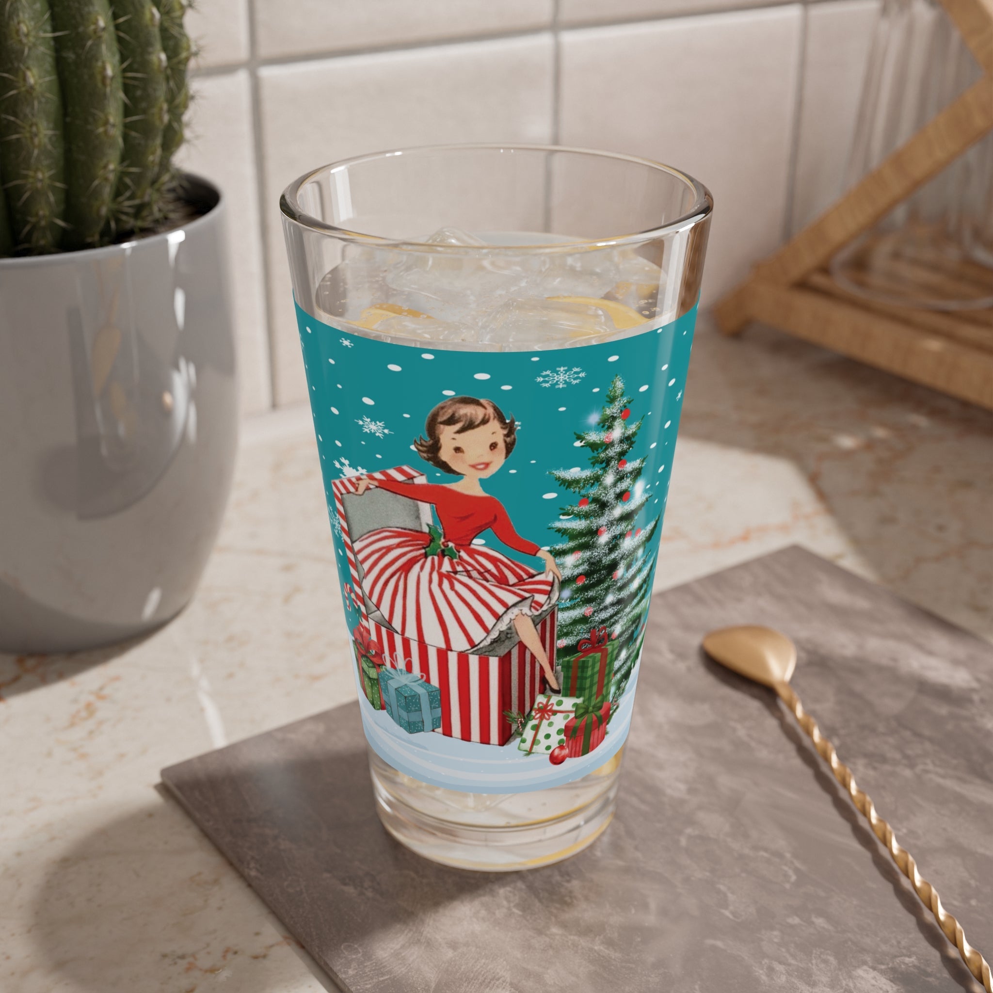 Kate McEnroe New York Vintage Kitsch Christmas Pint Glass Mid Century Holiday Retro Barware TumblerPint Glasses28712821538417902395
