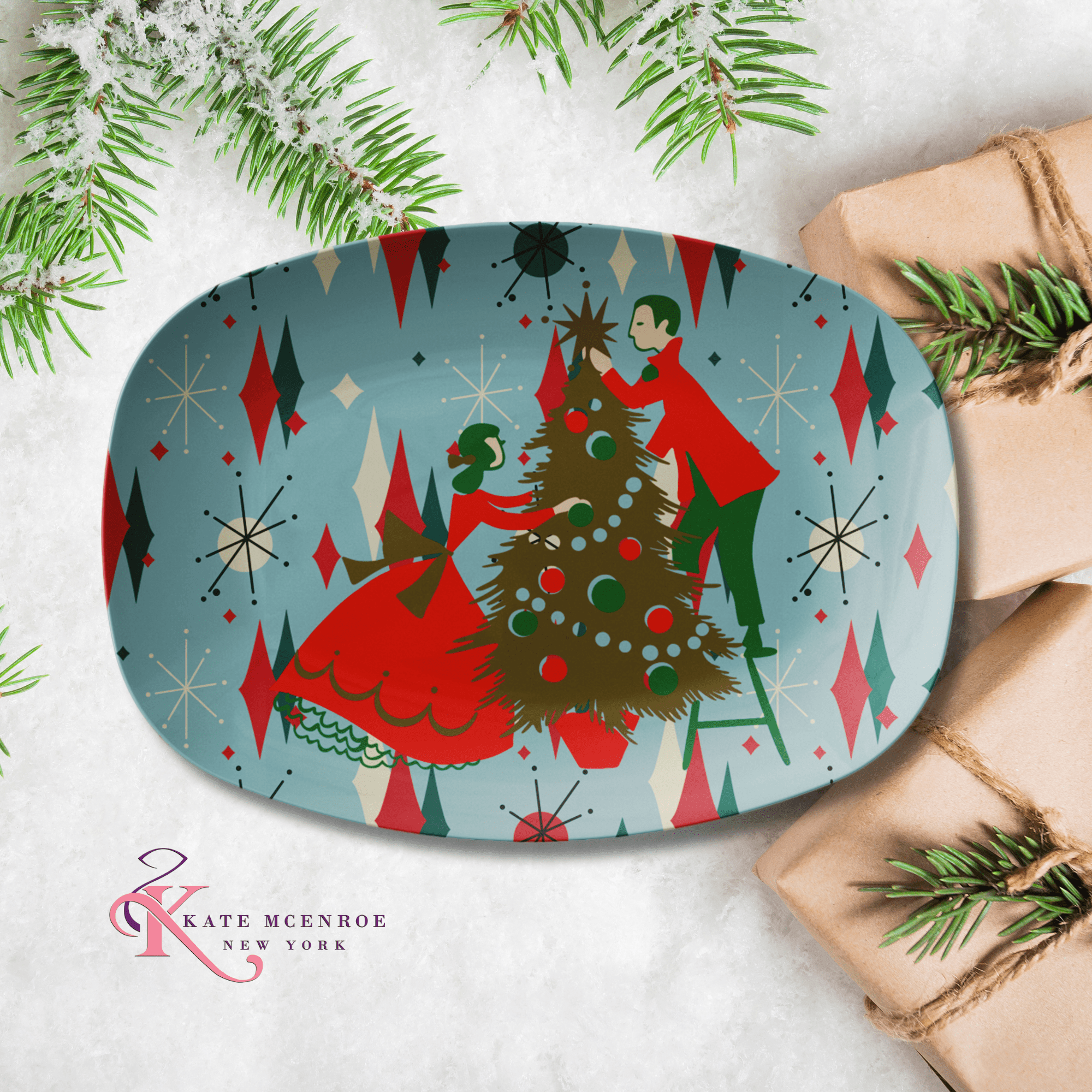 Kate McEnroe New York Vintage Kitsch Christmas Platter Mid Century Modern Holiday DinnerwareServing PlattersVKP - 003