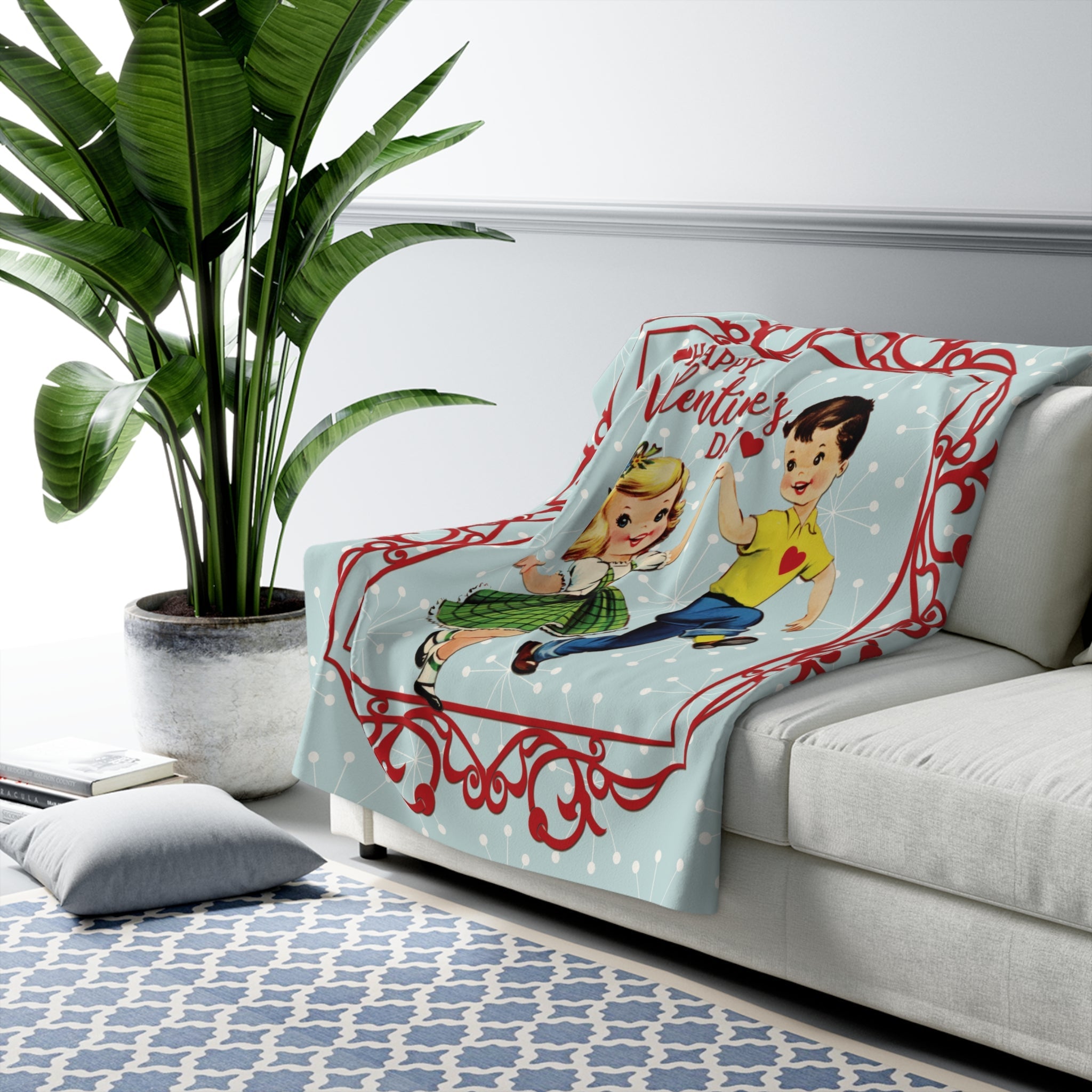 Kate McEnroe New York Vintage Kitsch Valentine Blanket, Mid Century Modern Dancing Boy Girl Retro Sherpa Fleece ThrowBlankets26751545671894066669