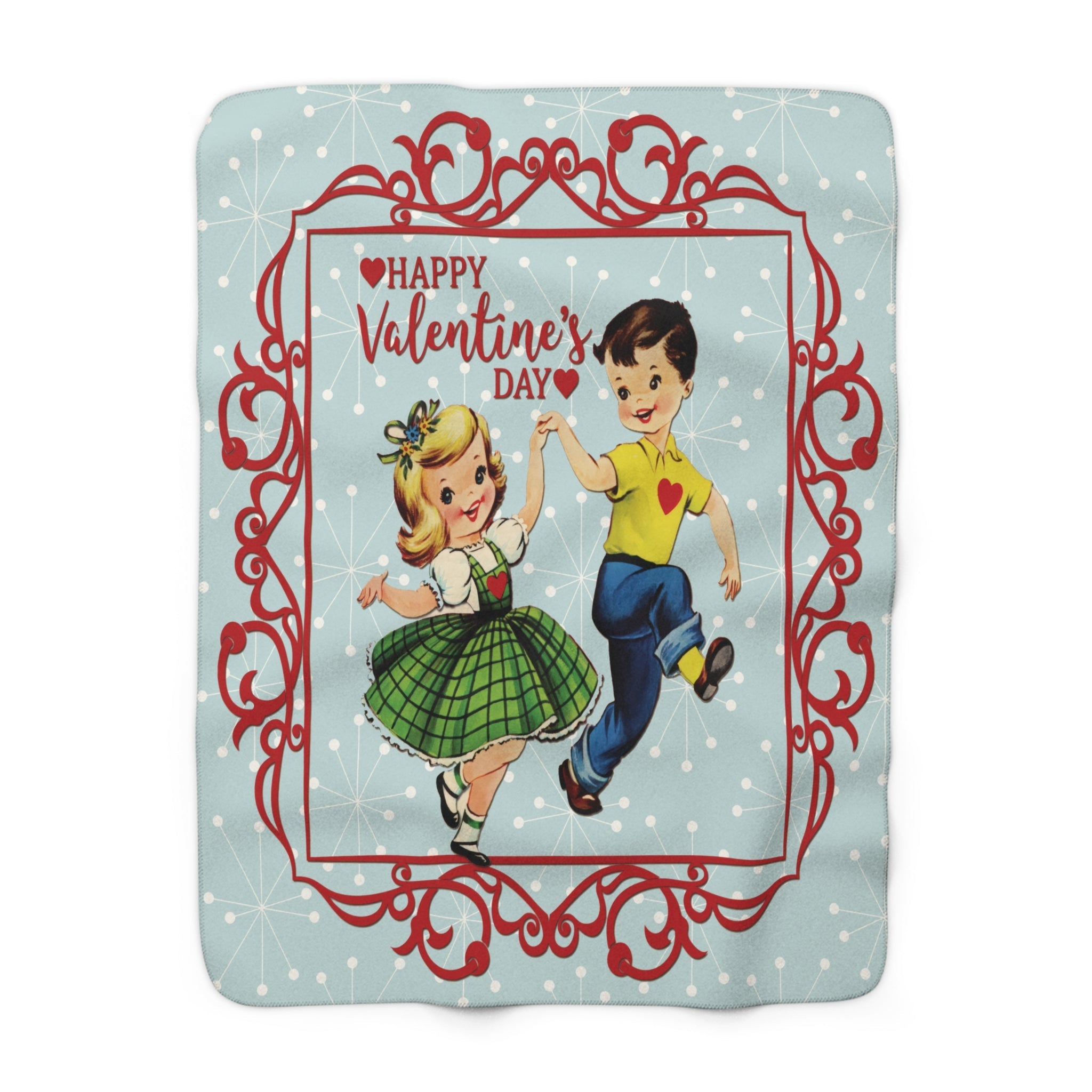 Kate McEnroe New York Vintage Kitsch Valentine Blanket, Mid Century Modern Dancing Boy Girl Retro Sherpa Fleece ThrowBlankets26751545671894066669