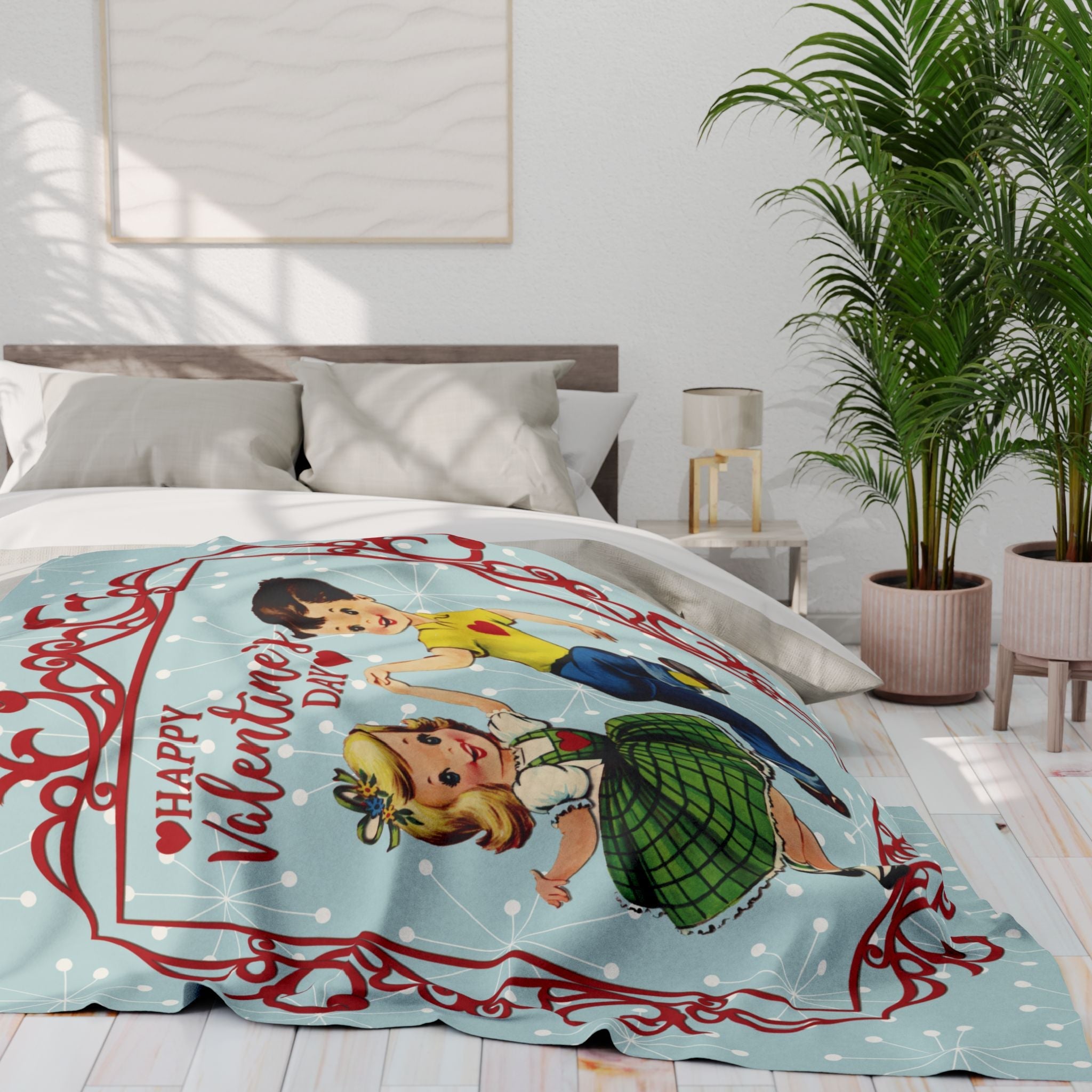 Kate McEnroe New York Vintage Kitsch Valentine Blanket, Mid Century Modern Dancing Boy Girl Retro Sherpa Fleece ThrowBlankets26751545671894066669