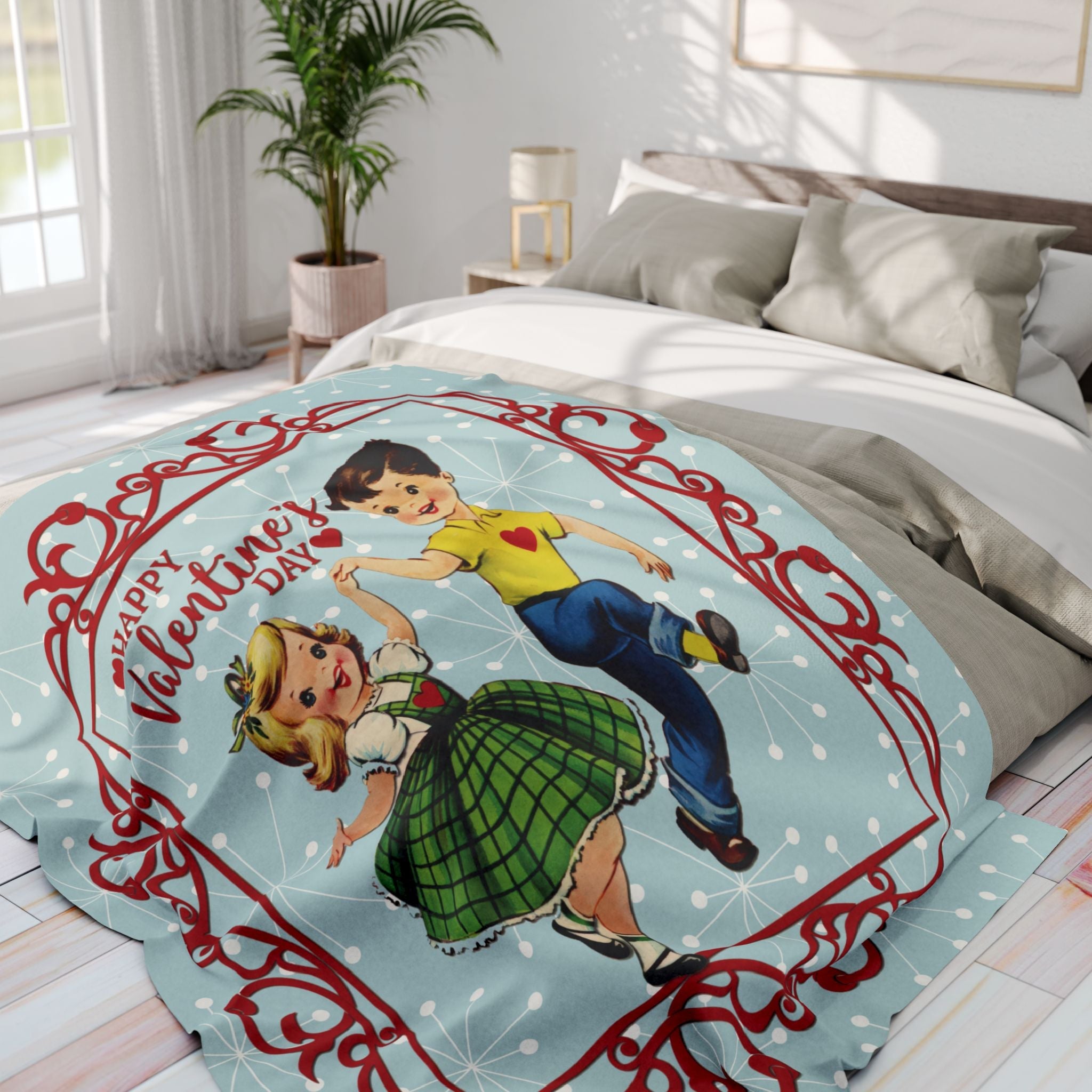 Kate McEnroe New York Vintage Kitsch Valentine Blanket, Mid Century Modern Dancing Boy Girl Retro Sherpa Fleece ThrowBlankets26751545671894066669