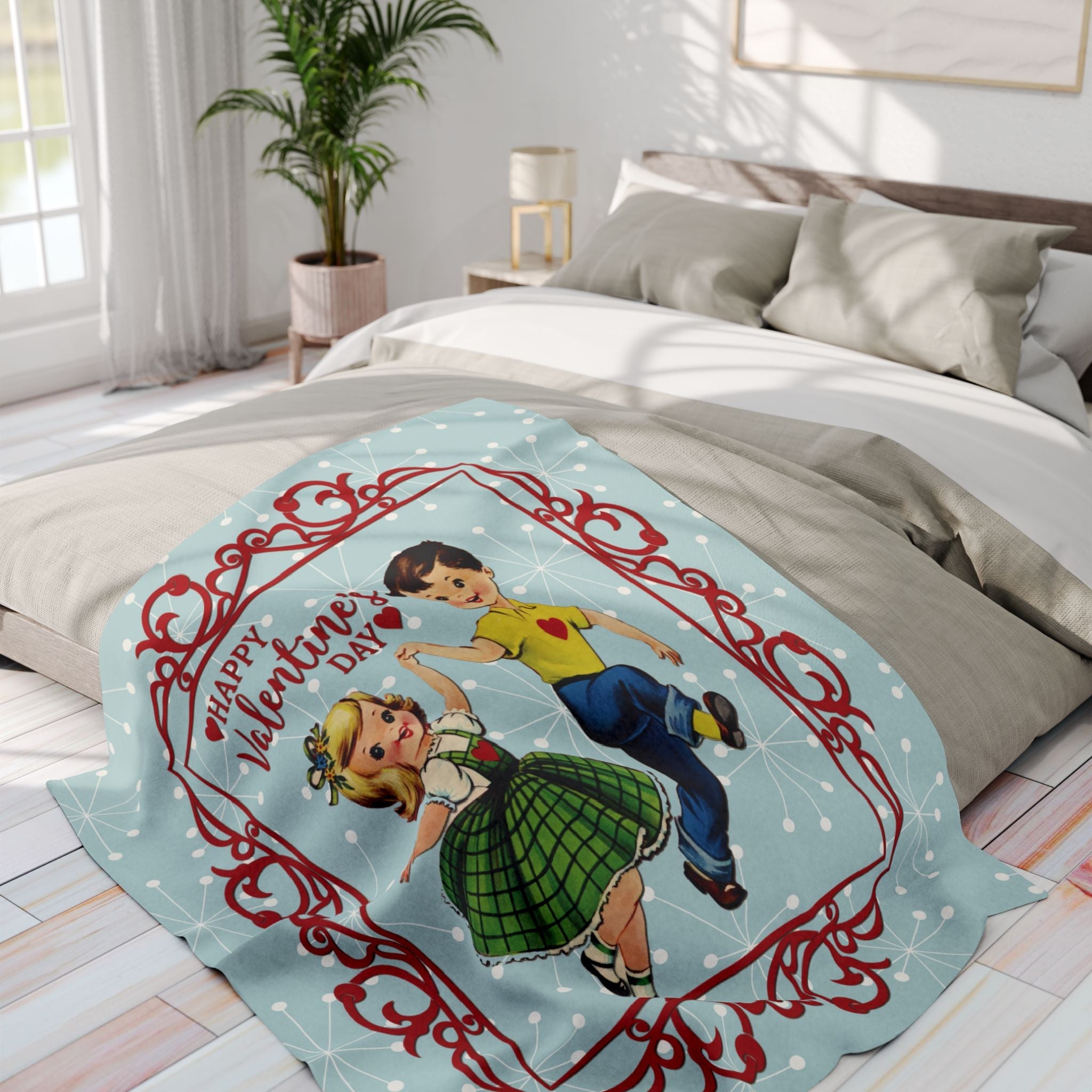 Kate McEnroe New York Vintage Kitsch Valentine Blanket, Mid Century Modern Dancing Boy Girl Retro Sherpa Fleece ThrowBlankets26751545671894066669