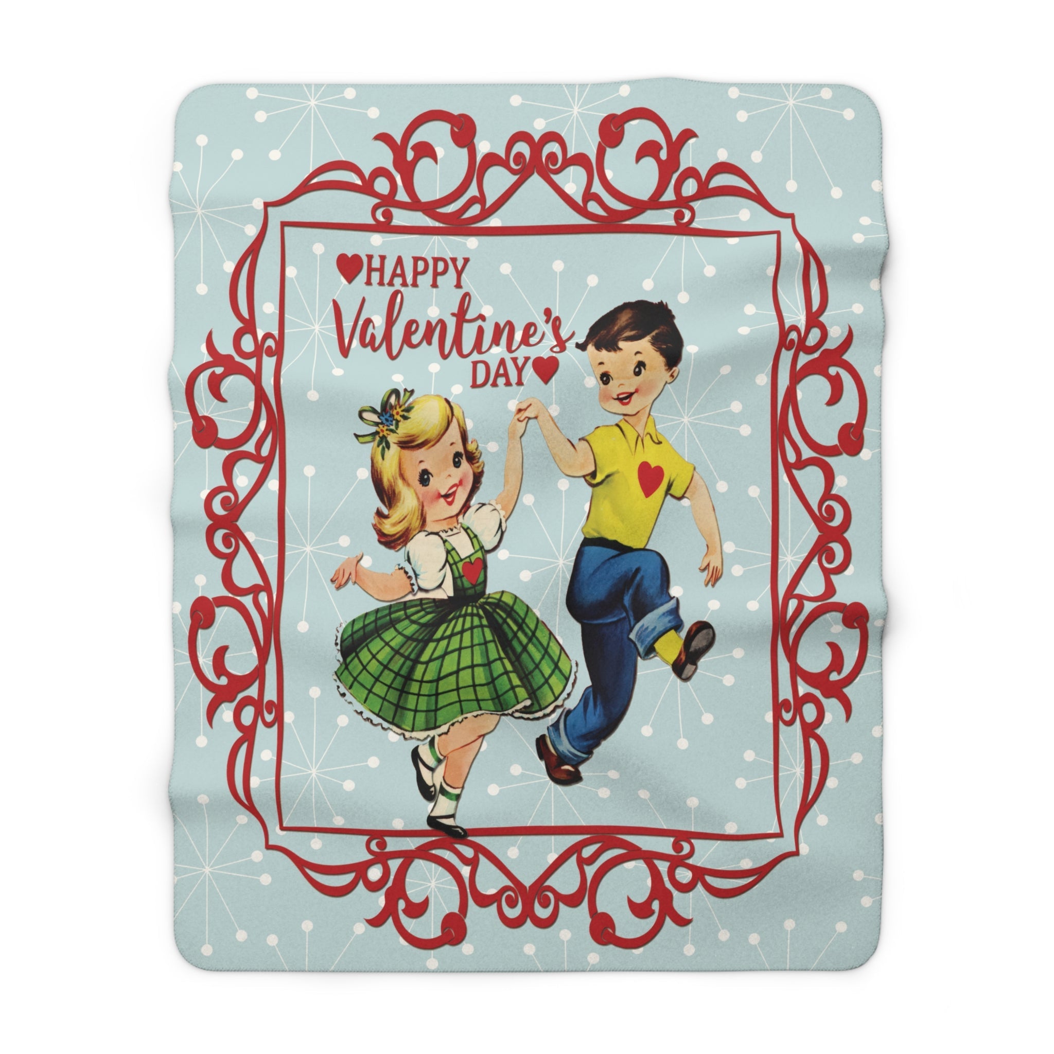 Kate McEnroe New York Vintage Kitsch Valentine Blanket, Mid Century Modern Dancing Boy Girl Retro Sherpa Fleece ThrowBlankets35220136354032667536