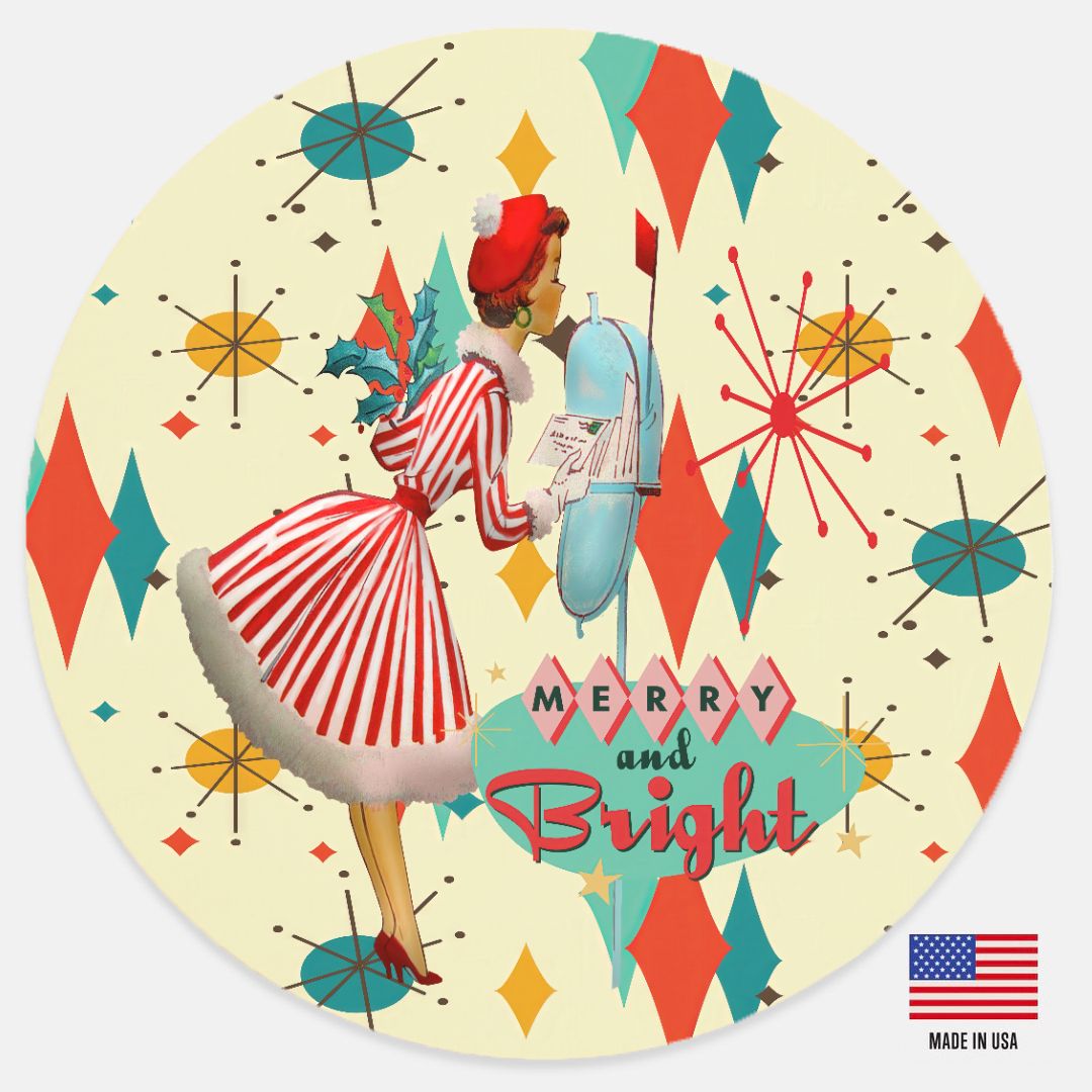 Kate McEnroe New York Vintage Merry and Bright Atomic Christmas Door Sign, 1950s Kitsch Holiday Wall Art, Mid Century Modern Outdoor Decor, Retro Festive WelcomeDoor HangersPMH58 - 12.1247041