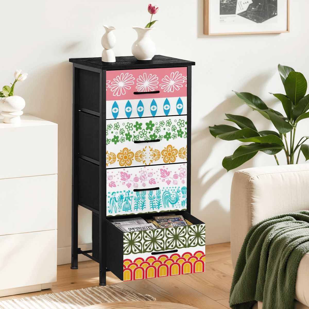 mid century modern 4 drawer dresser Scandinavian Danish Mid Century Modern Floral Dresser