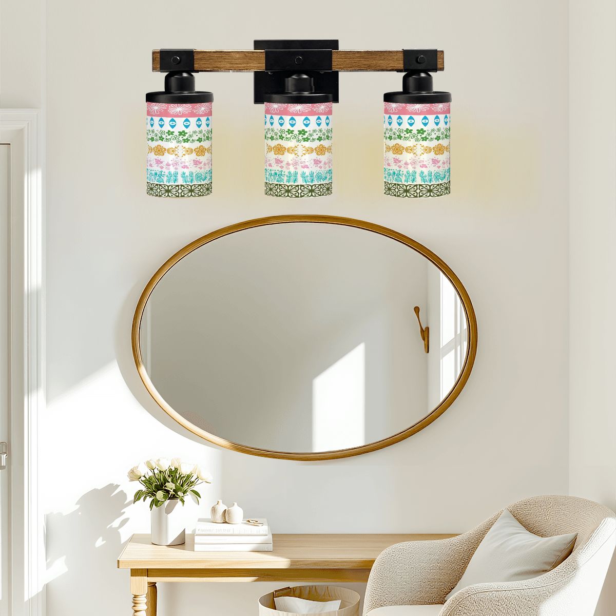 Kate McEnroe New York Vintage Pyrex Medley Vanity Light, Mid Century Modern Bathroom Fixture, Retro Kitchenware Accent LightingVanity Light FixturesMULiTlboWh