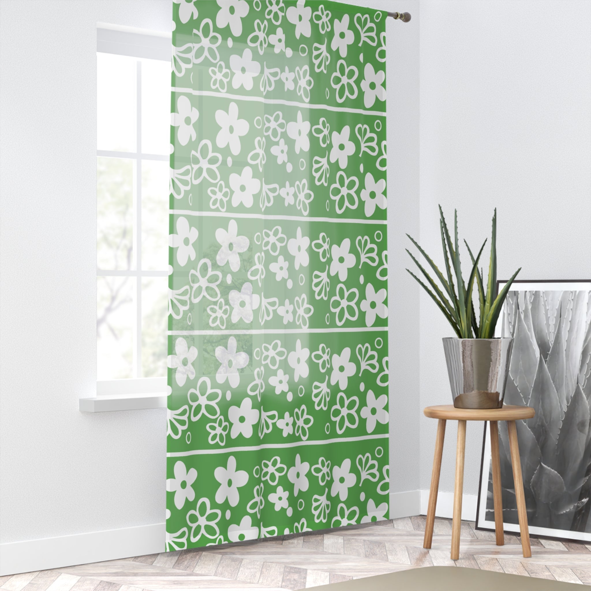 Kate McEnroe New York Vintage Pyrex Spring Blossom Green Mid Century Modern Sheer Window CurtainWindow Curtains36393079176402309573