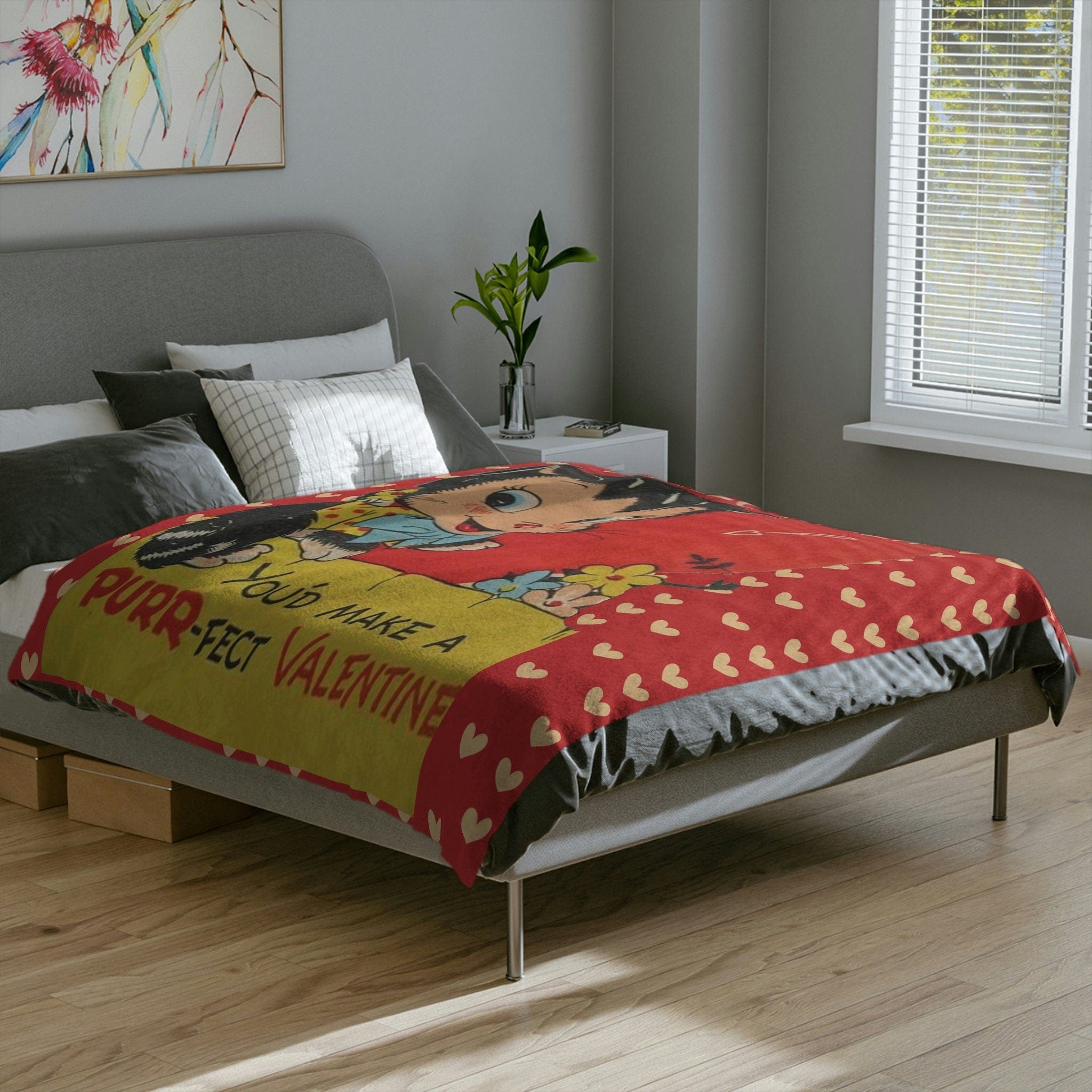 Kate McEnroe New York Vintage Retro Kitschy Kitty Throw Valentine BlanketBlankets21457825334547559968